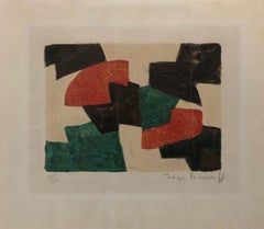 Composition in green, beige, red and brown 