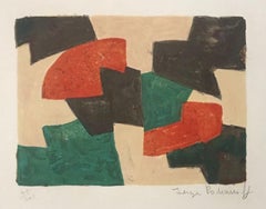 Composition in green, beige, red and brown 