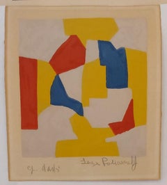 Composition in grey, yellow, red and blue