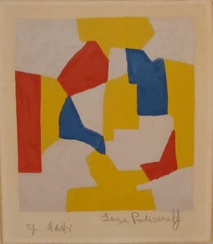 Composition in grey, yellow, red and blue 
