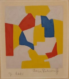 Composition in grey, yellow, red and blue