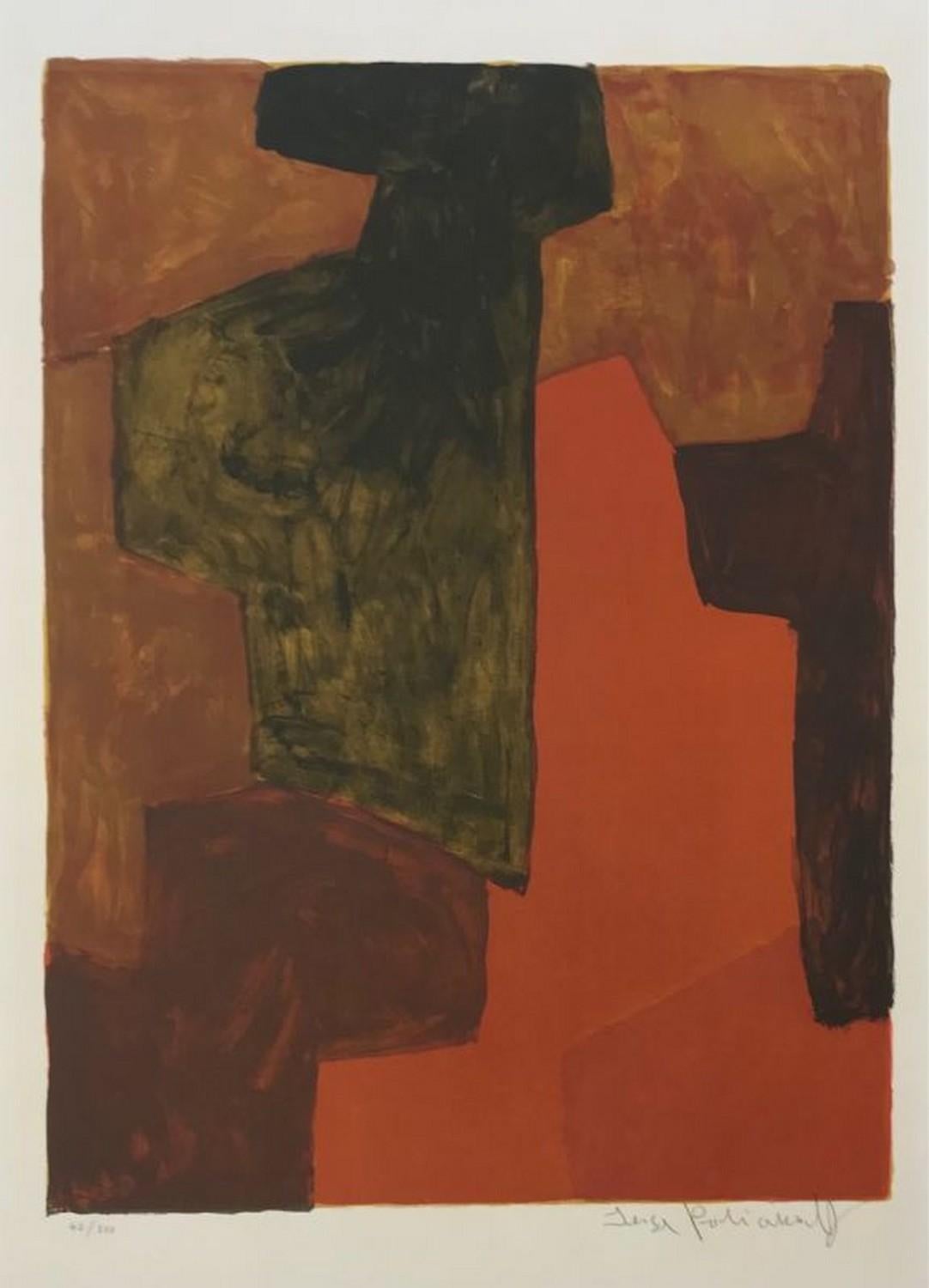 Serge Poliakoff Abstract Print - Composition in orange and green 43