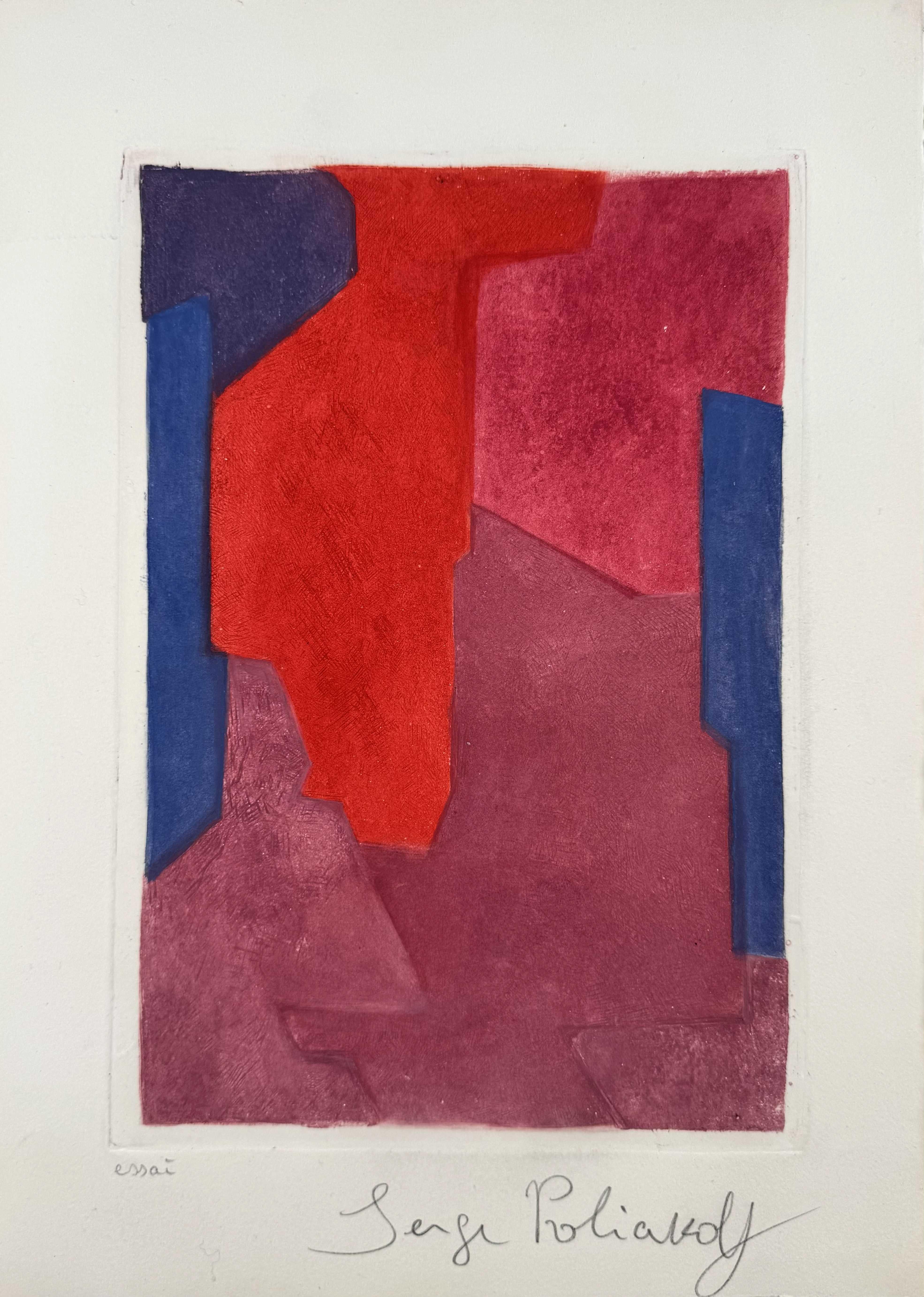 Composition in purple, blue and red