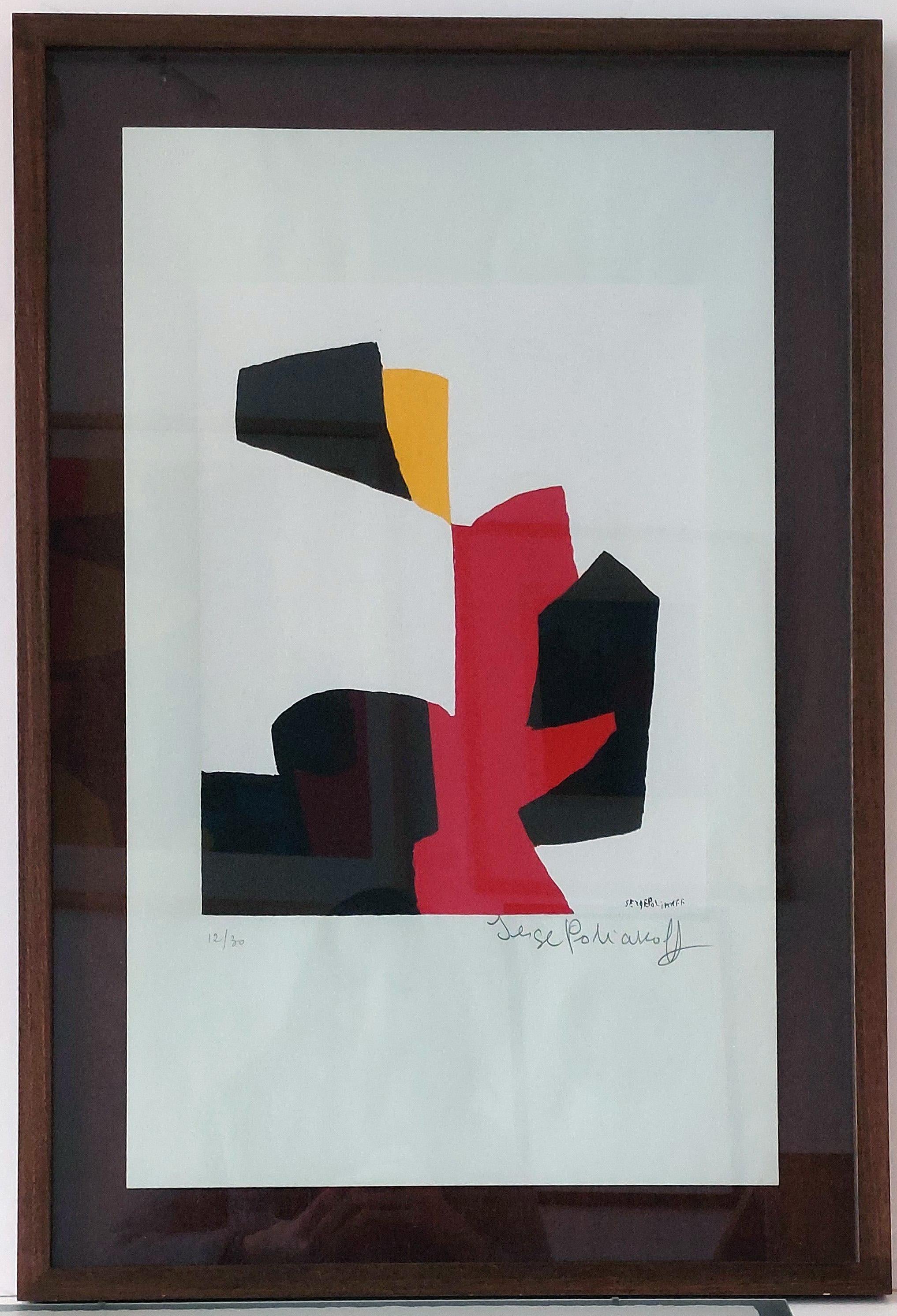 Serge Poliakoff Abstract Print - Composition in red, black and white  n°69