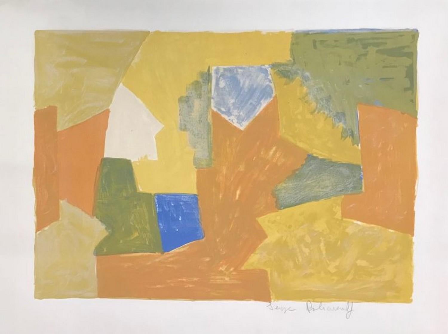 Serge Poliakoff Abstract Print - Composition in Yellow, Orange and Green n°14 