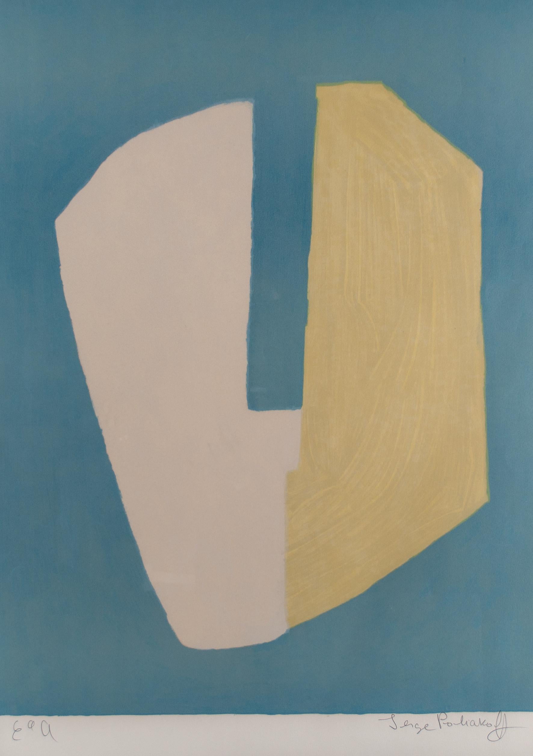 Serge Poliakoff Abstract Print - Composition jaune et bleue