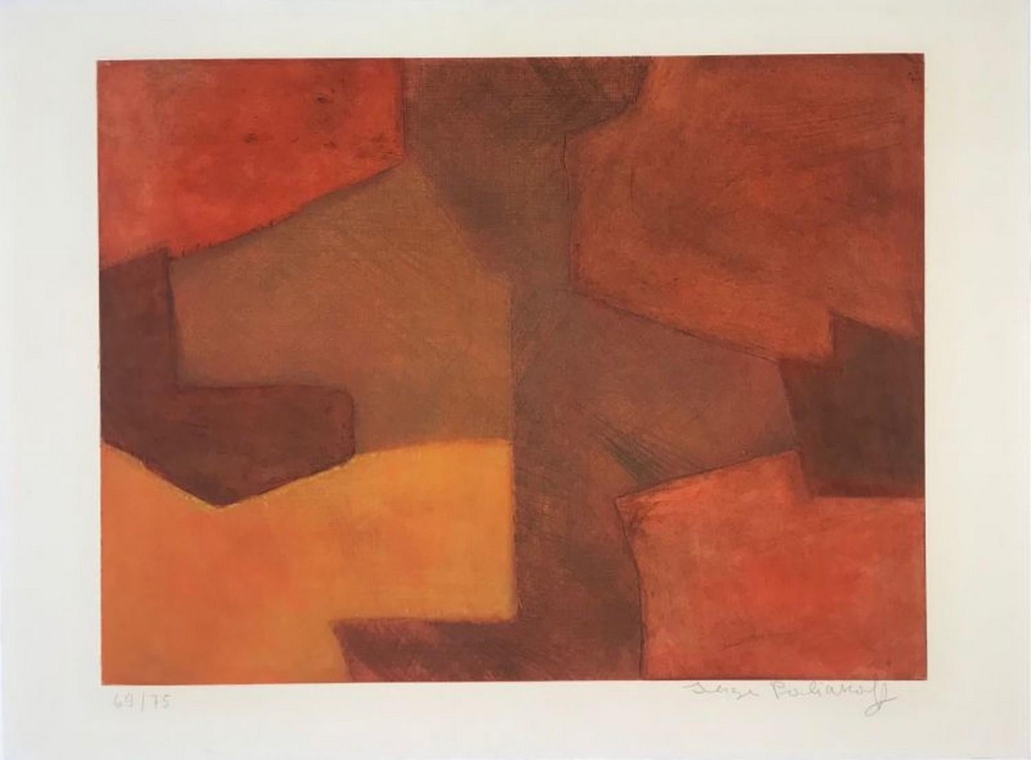 Serge Poliakoff Abstract Print - Composition orange and red n° XXIX 