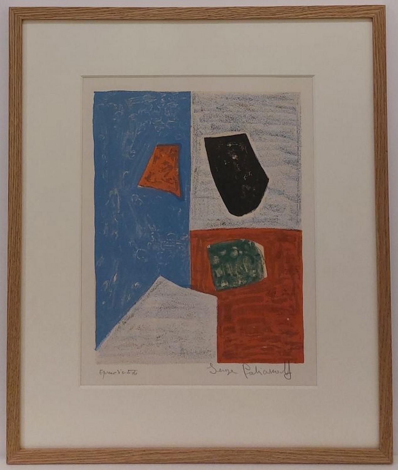 Serge Poliakoff Abstract Print - Composition pink, red and blue n°17