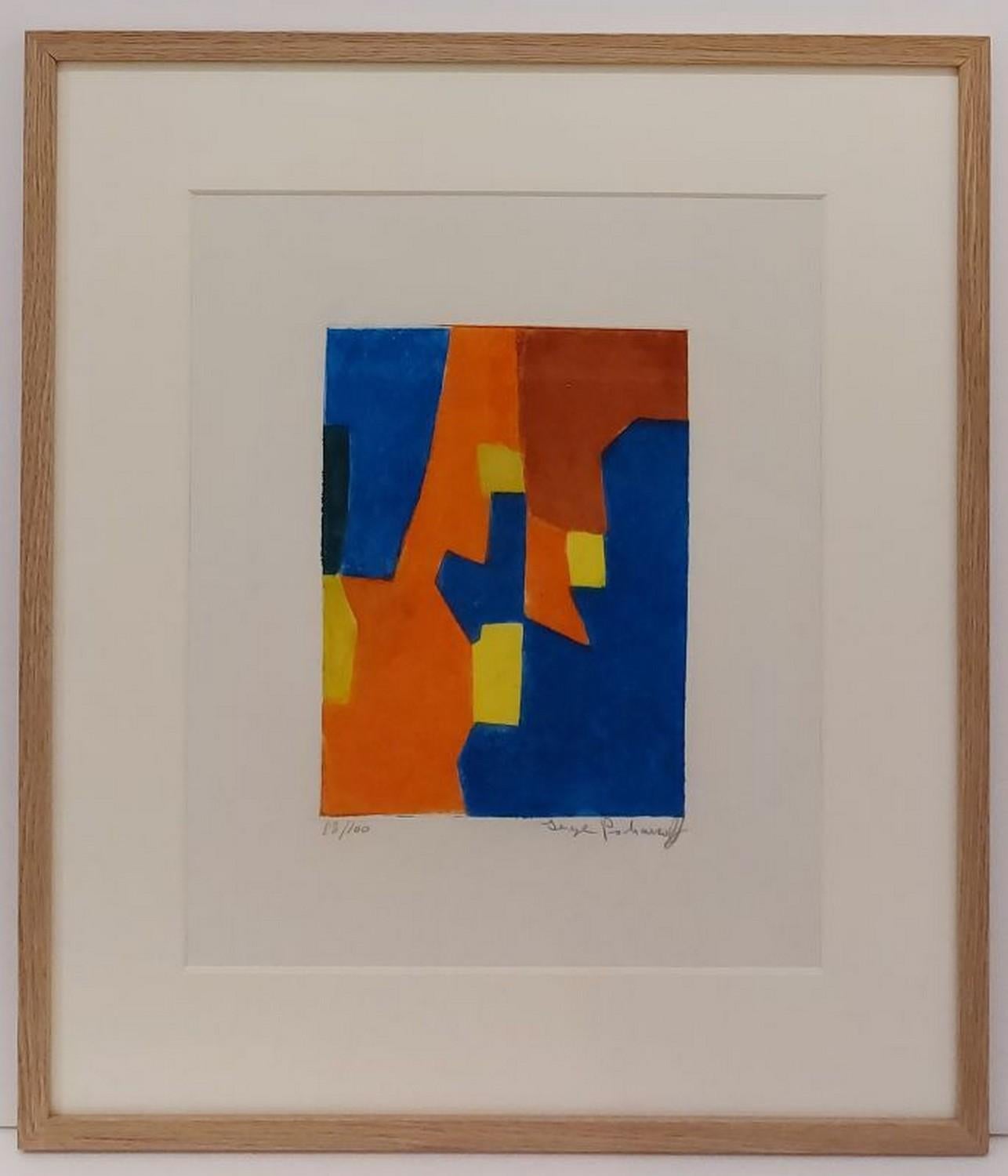 Serge Poliakoff Abstract Print - Composition red, yellow and blue VI