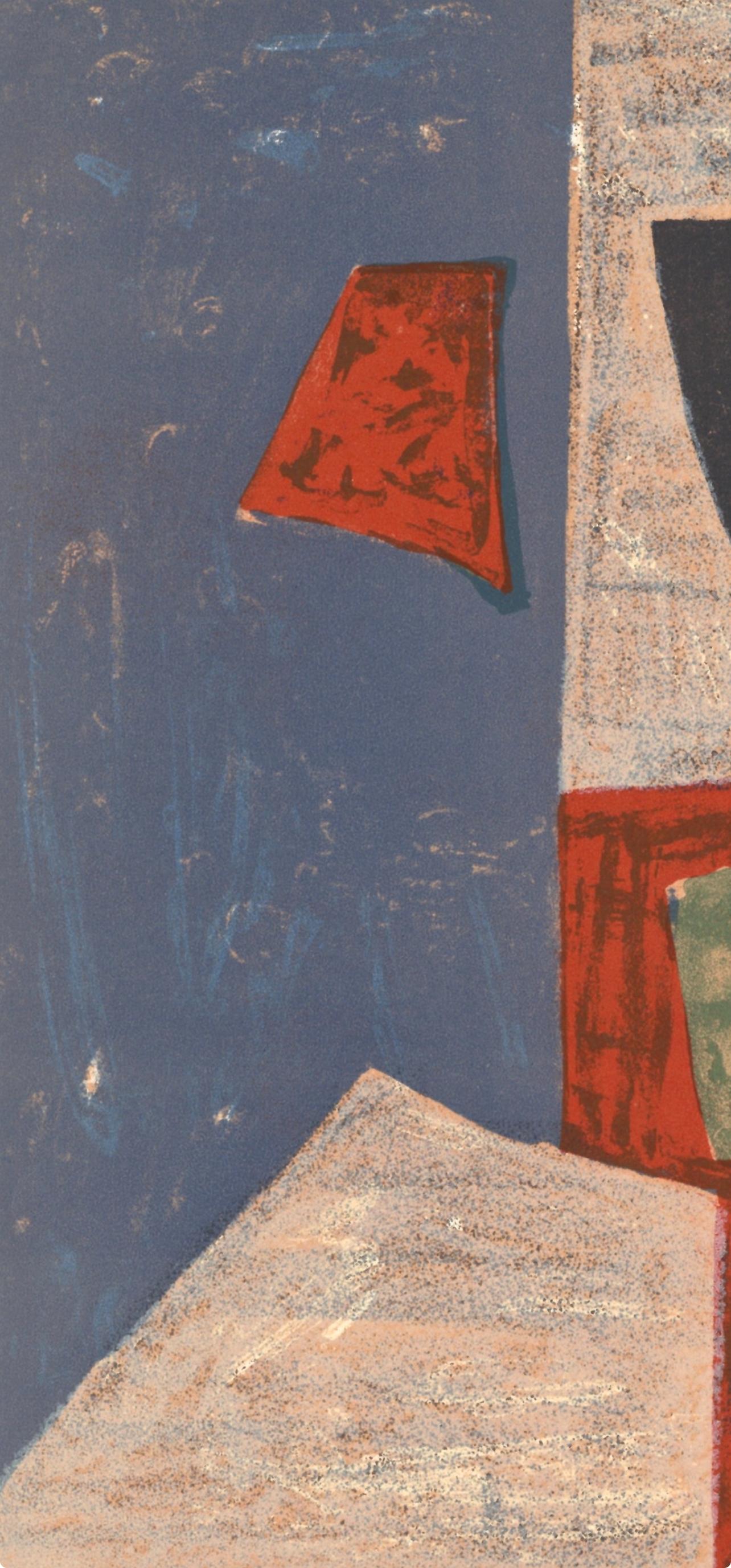 Composizione rose, rouge et bleue (Poliakoff/Schneider 17), XXe siècle - Abstract Print Grigio di Serge Poliakoff