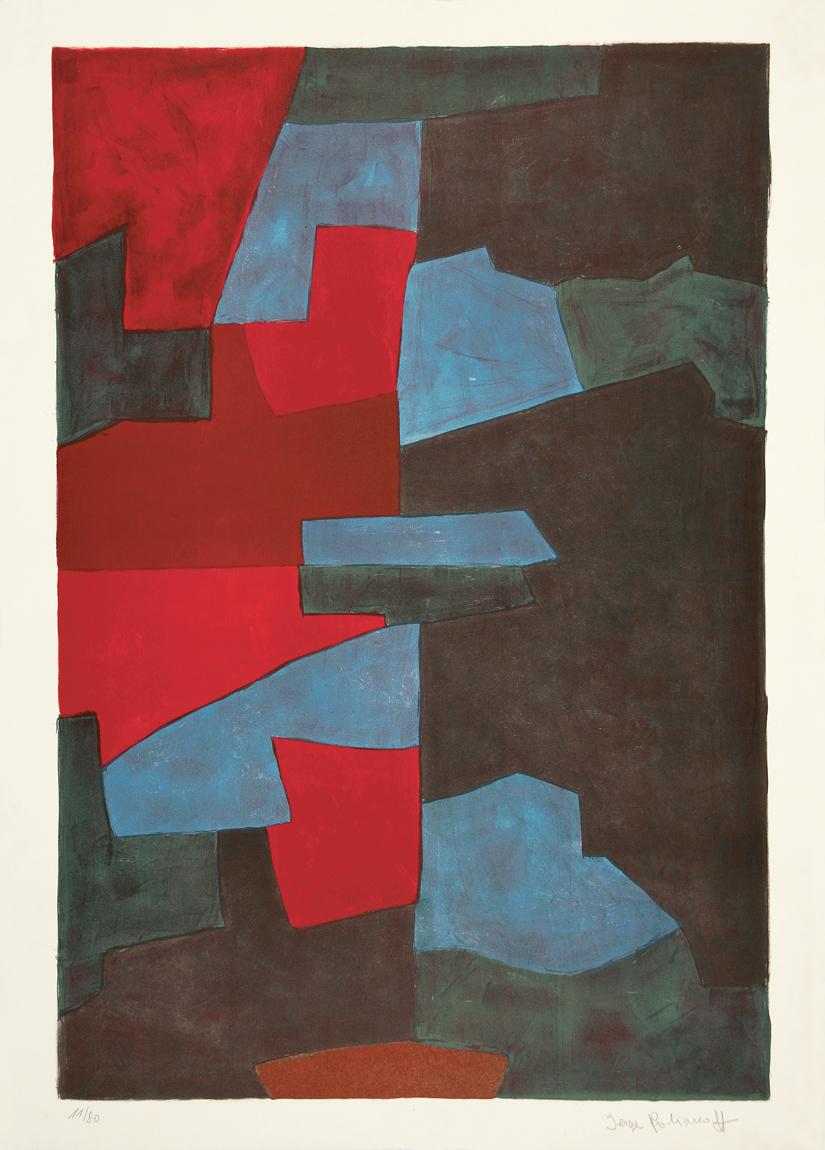 Abstract Print di Serge Poliakoff - Composition rouge, bleue et noire - color field, lithograph, abstract, puzzle