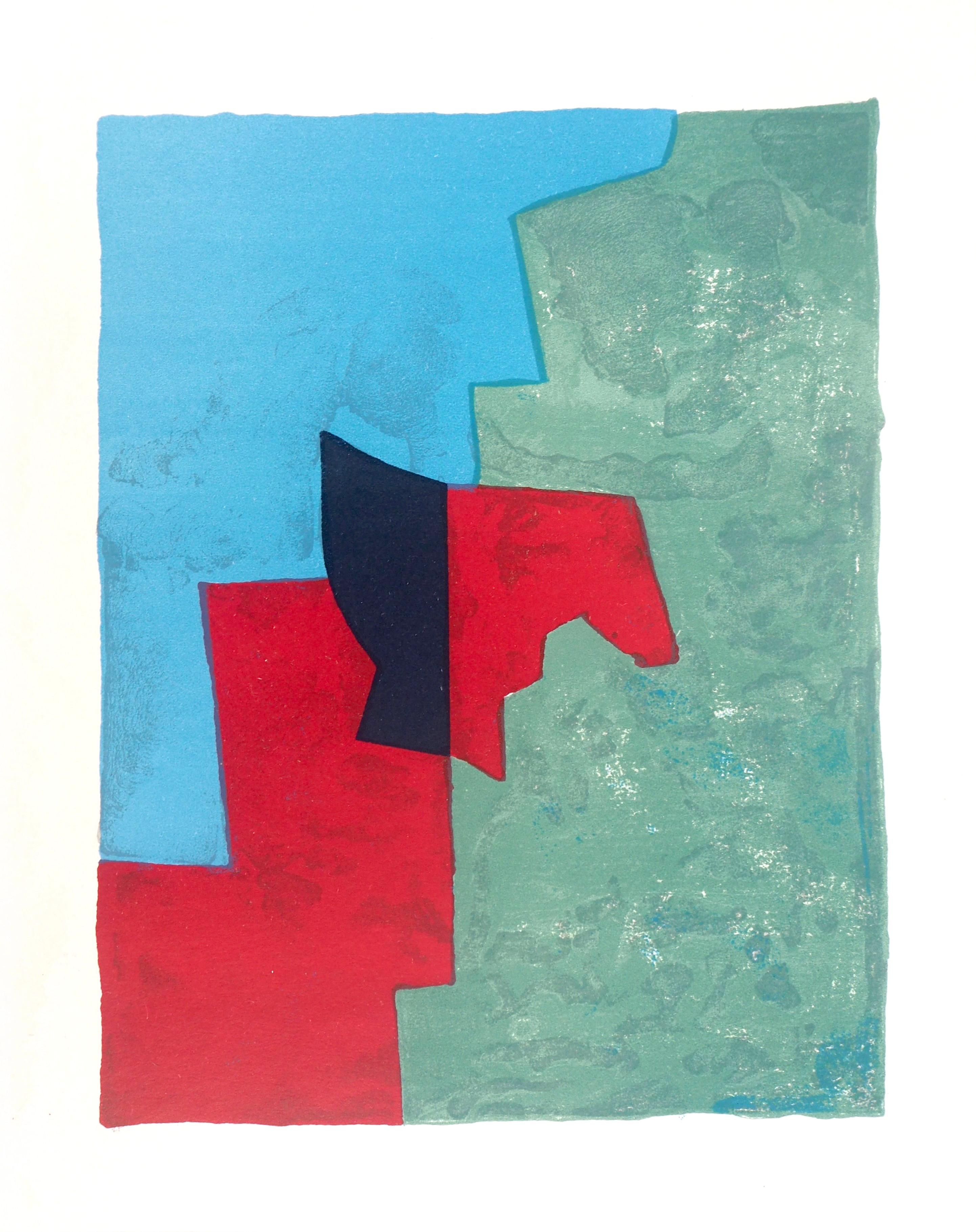 Composition rouge verte et bleue (Poliakoff/Schneider 32), XXe siècle - Blue Landscape Print by Serge Poliakoff