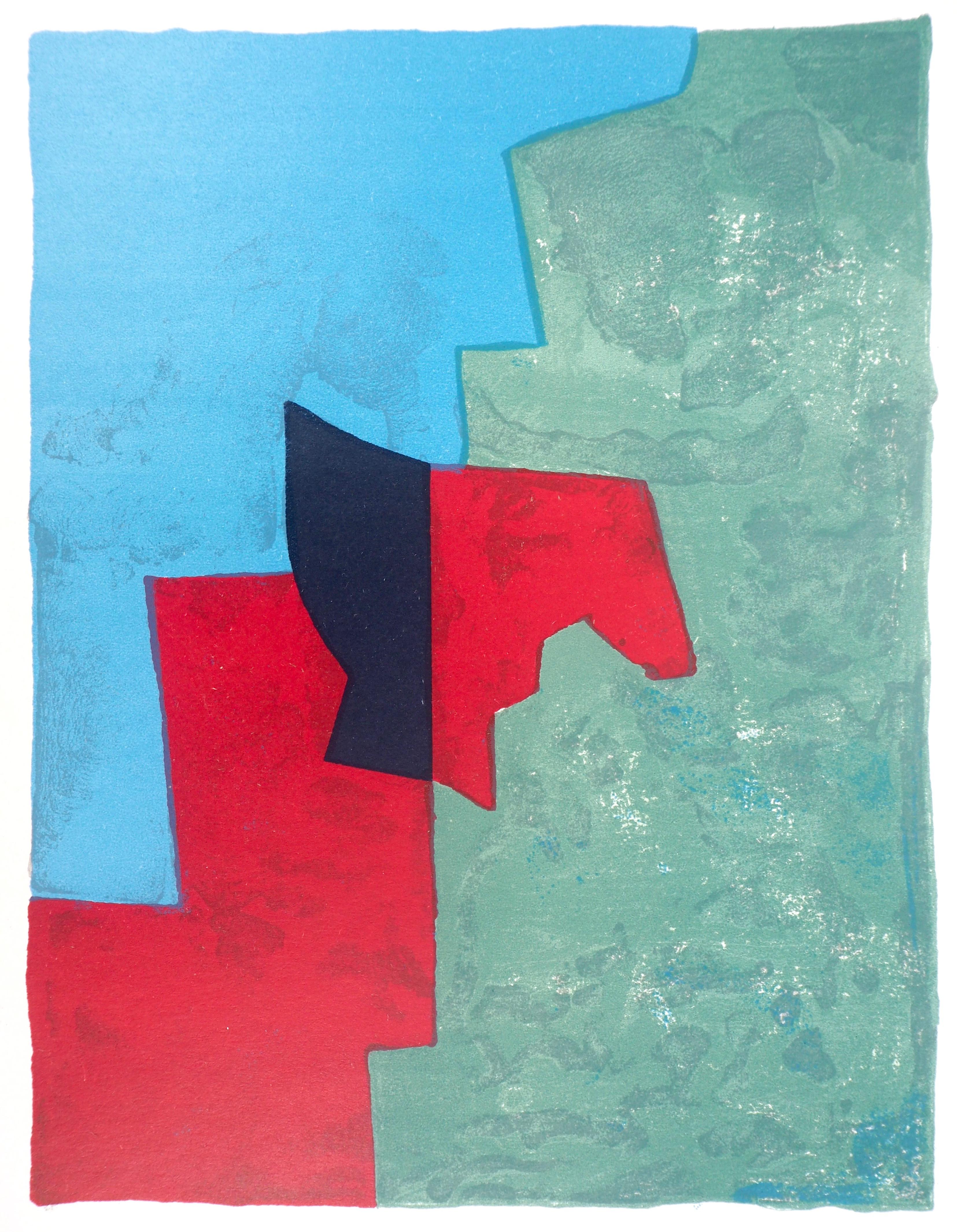 Serge Poliakoff Landscape Print - Composition rouge verte et bleue (Poliakoff/Schneider 32), XXe siècle