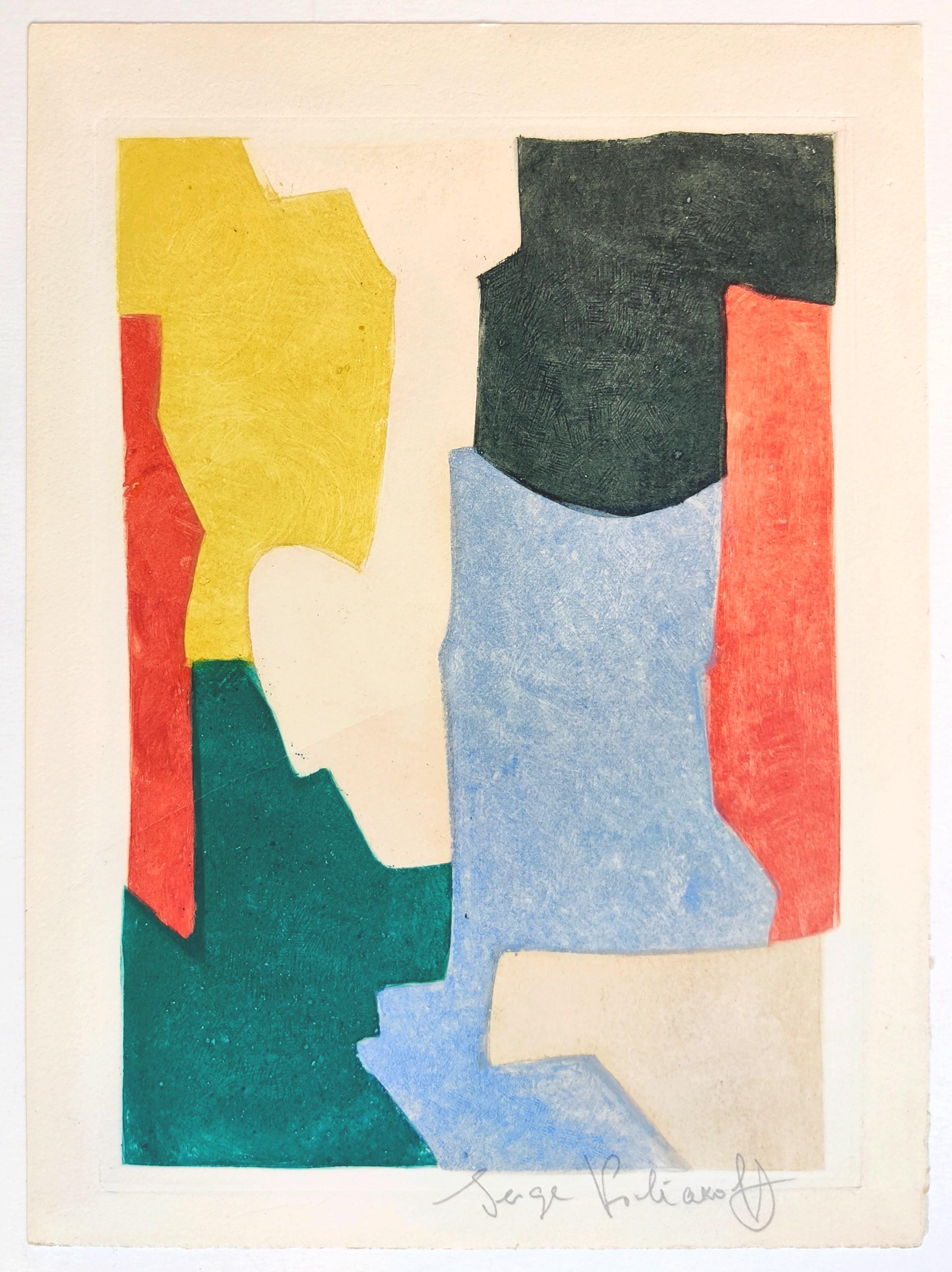 Composition en vert, bleu, rose et jaune XXV - Print de Serge Poliakoff