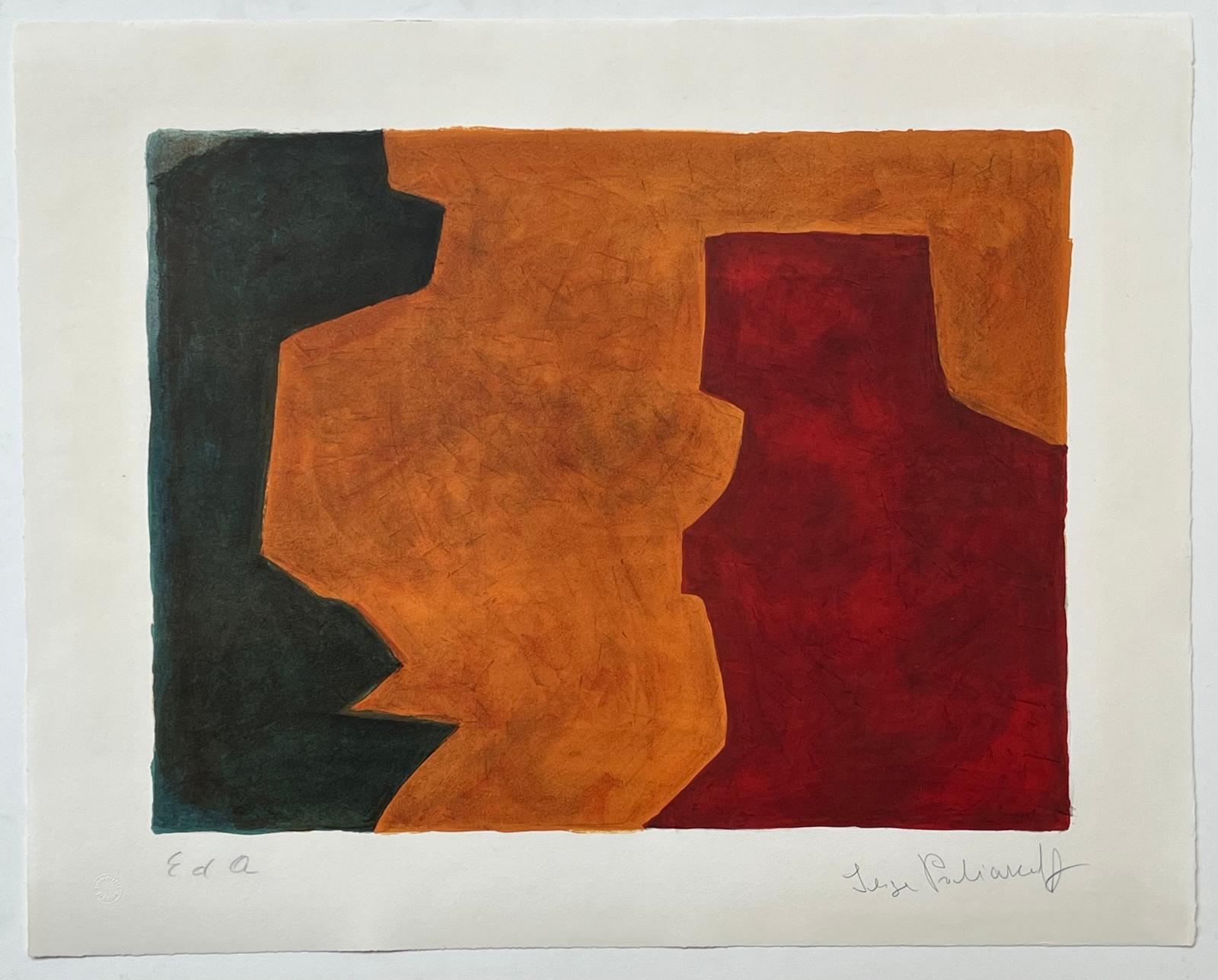 Green, orange and wine-red composition L58 - Print by Serge Poliakoff
