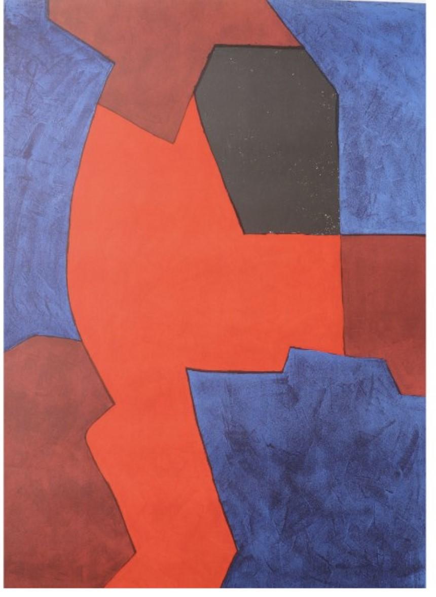 Shipping on request
This impressive offset lithograph by Serge Poliakoff, a significant figure in abstract art, captures the powerful dynamism of his work. The skillful interplay of red and blue in this harmonious artwork from 1972, part of the
