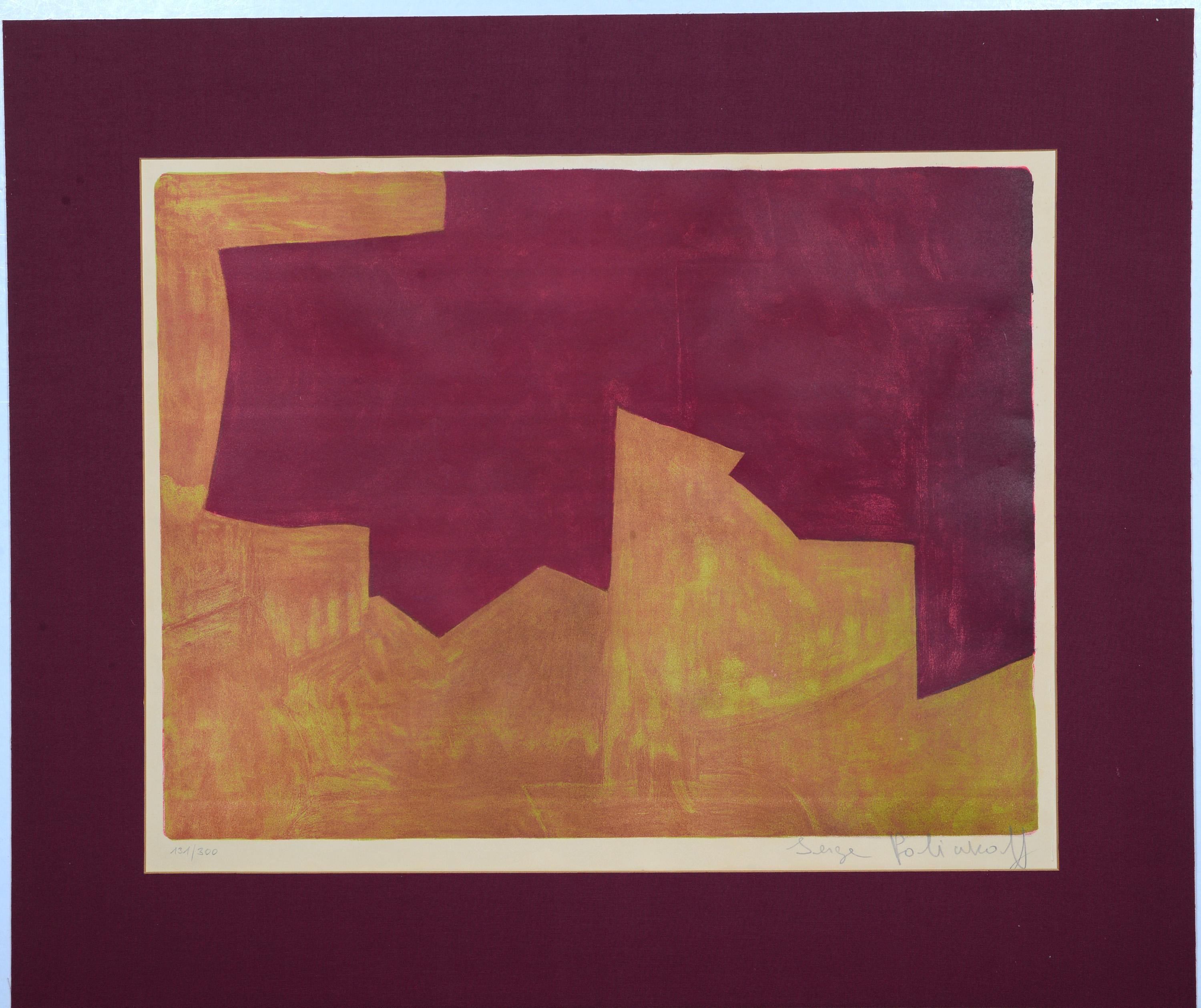 Orange And Bordeaux Composition  - Original Lithograph by Serge Poliakoff - 1963