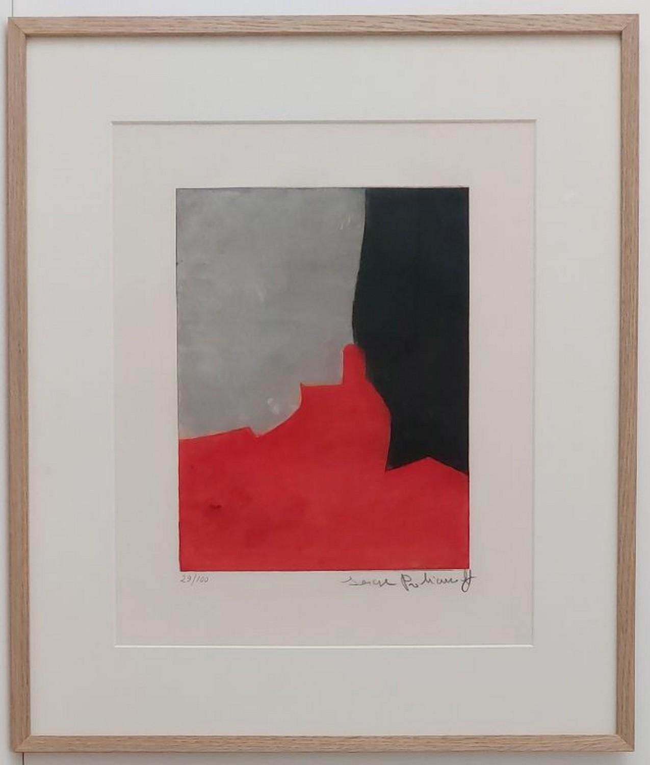 Red, grey and black composition IV  - Print by Serge Poliakoff
