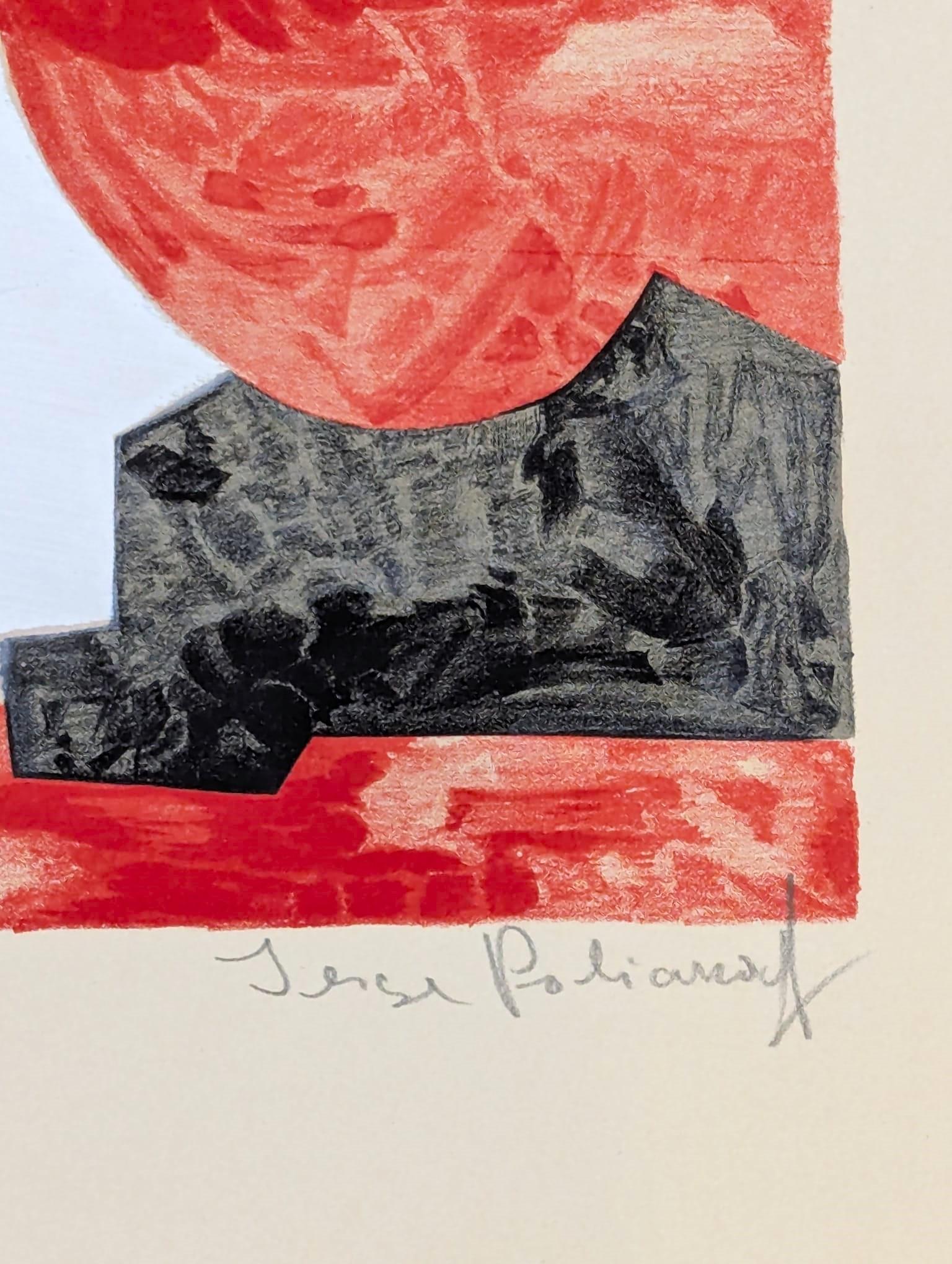 Rot-weiß-schwarze und schwarze Komposition L42 – Print von Serge Poliakoff