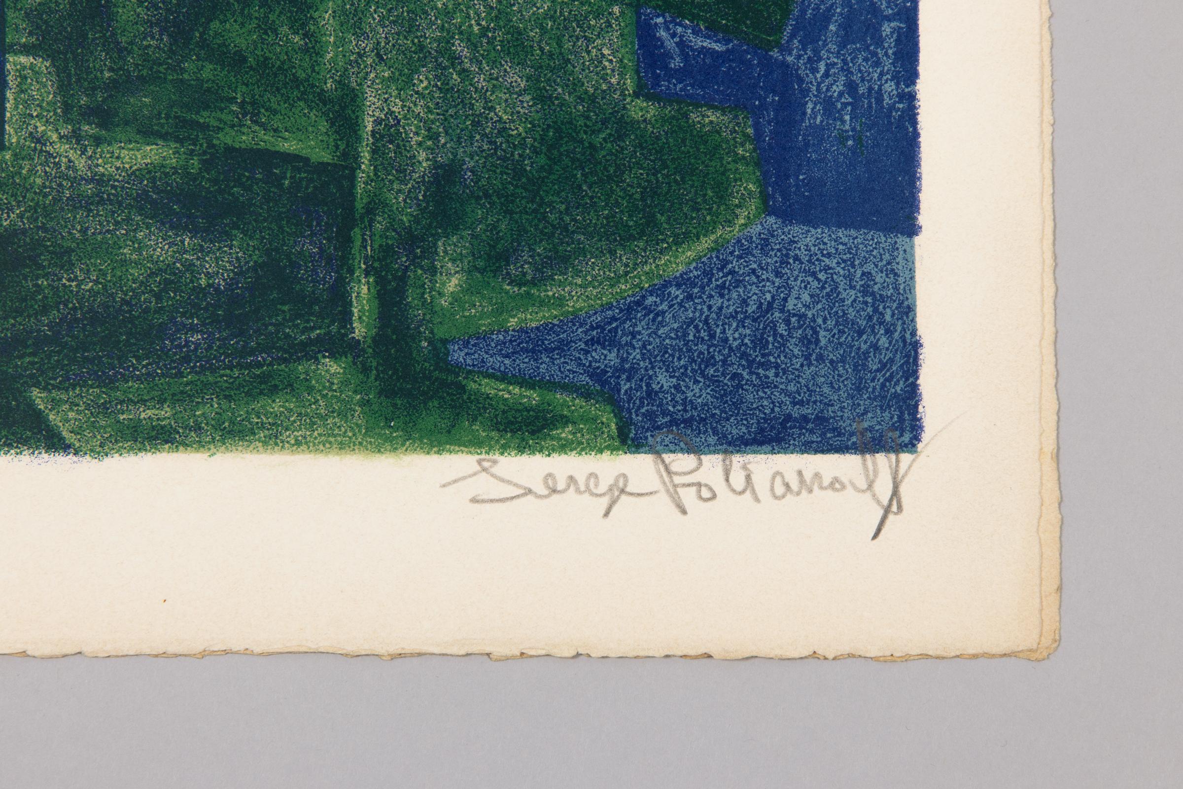 Serge Poliakoff, Composition Bleu et Verte: Signed Lithograph from 1963 For Sale 2