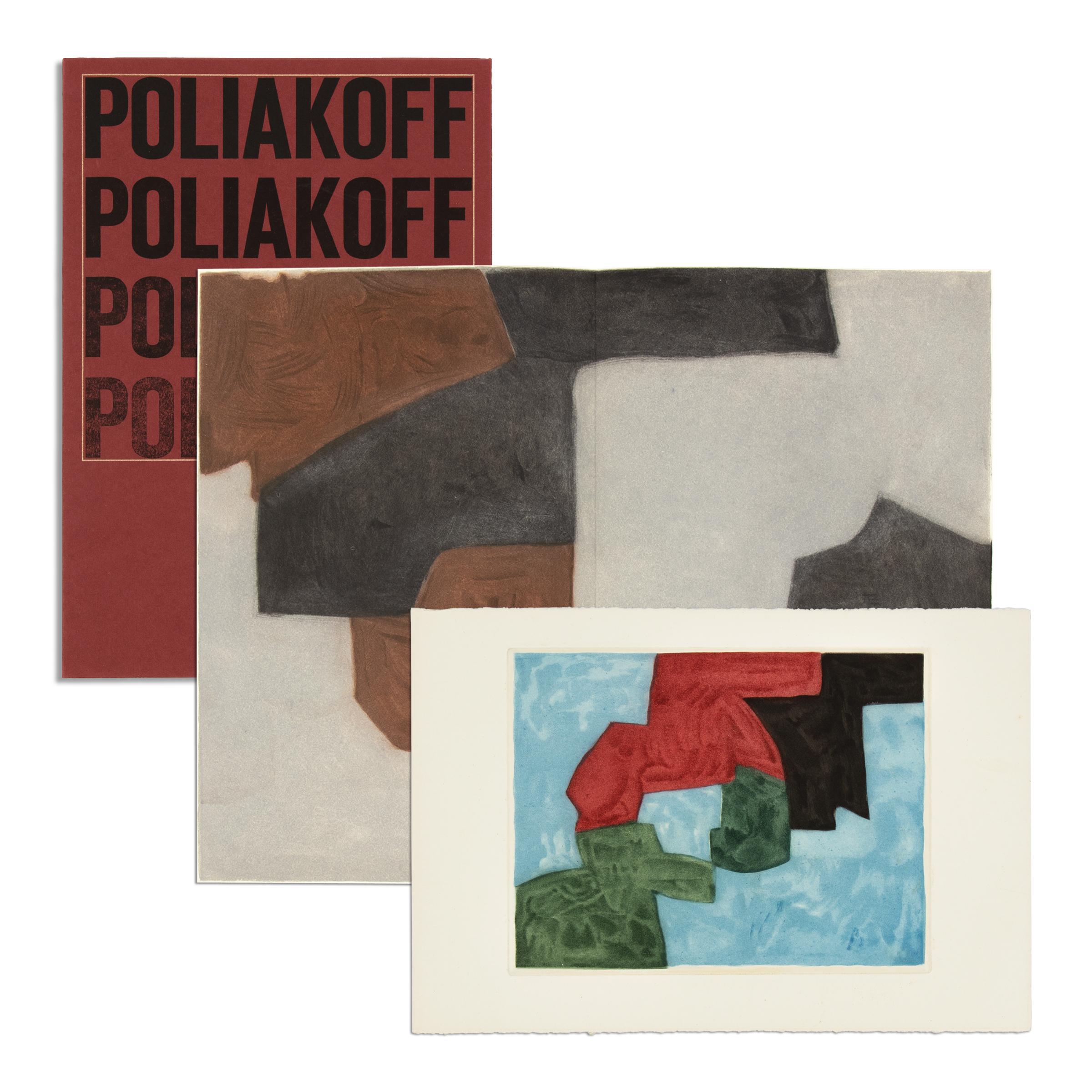 Serge Poliakoff (französisch-russisch, 1900-1969)
Werke Poliakoffs, 1964
Katalog mit zwei Radierungen (ein doppelseitiger Druck, gefaltet wie ausgestellt)
10 2/5 × 15 in  26.5 × 38 cm
Serie: Geh durch den Spiegel
Auflage von 300 Stück