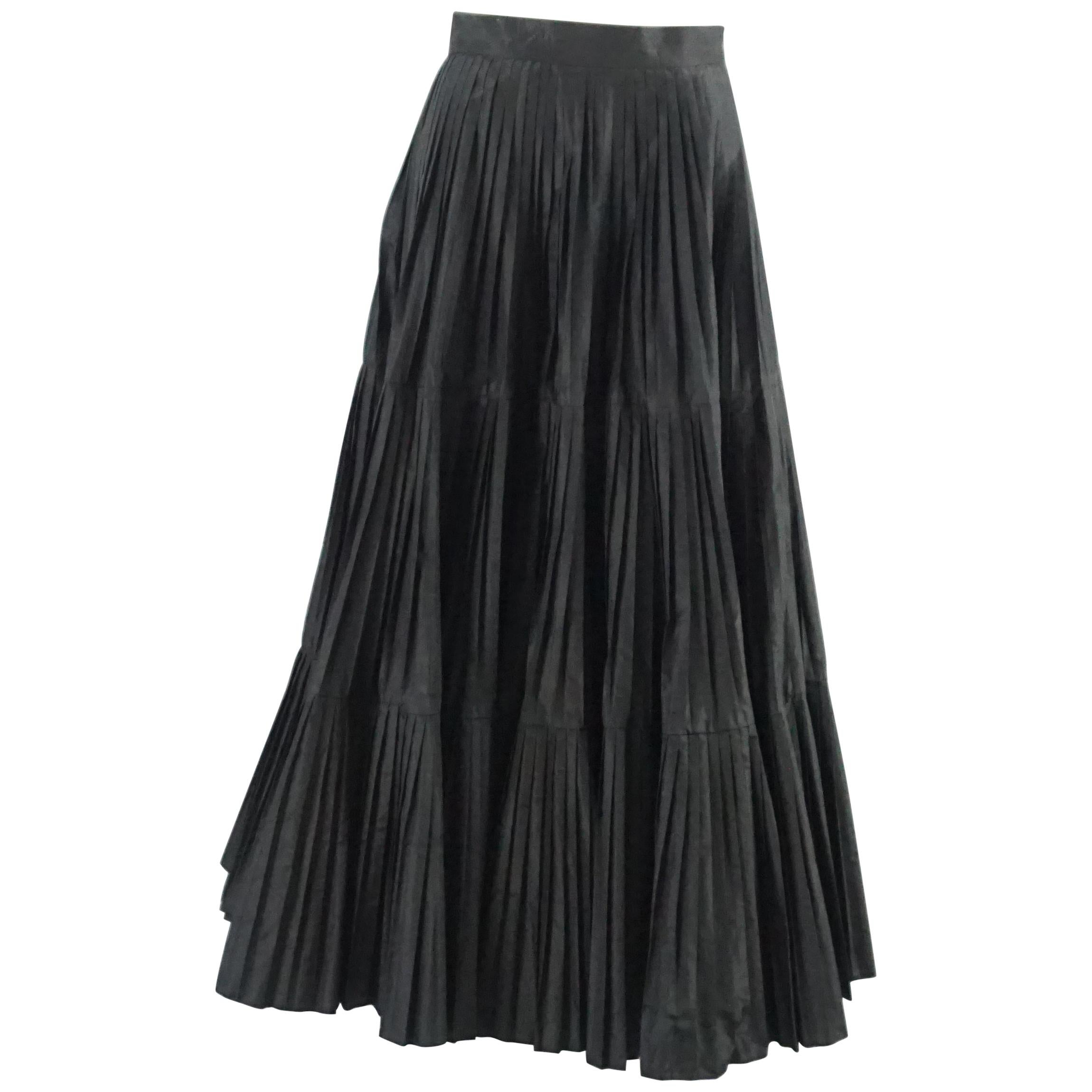 Serge & Real Black Taffeta Pleated Long Skirt - M For Sale