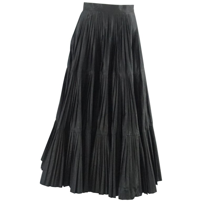 Serge and Real Black Taffeta Pleated Long Skirt - M For Sale at 1stDibs