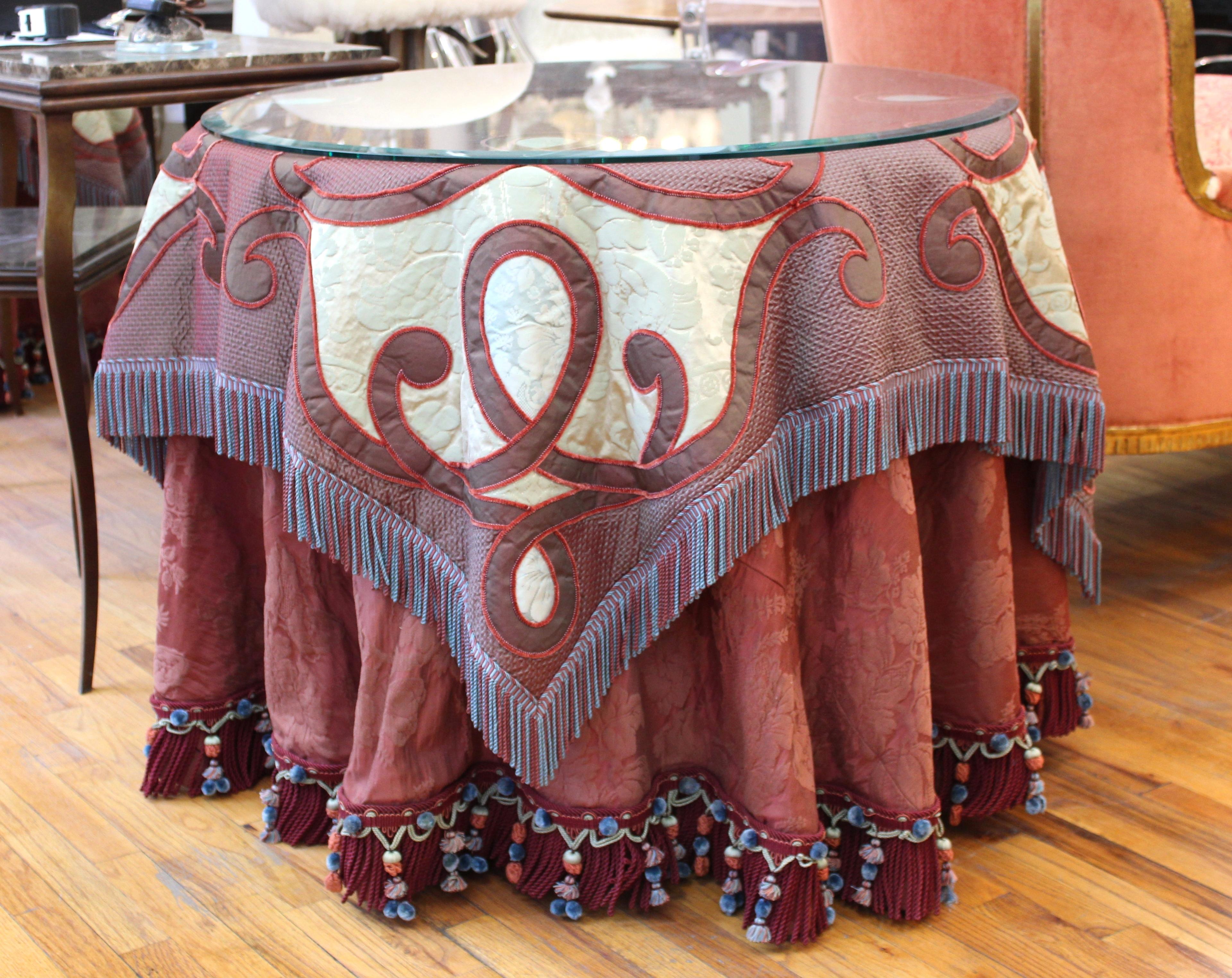 Serge Robin Napoleon III Style Fabric Covered Round Side Tables at 1stDibs