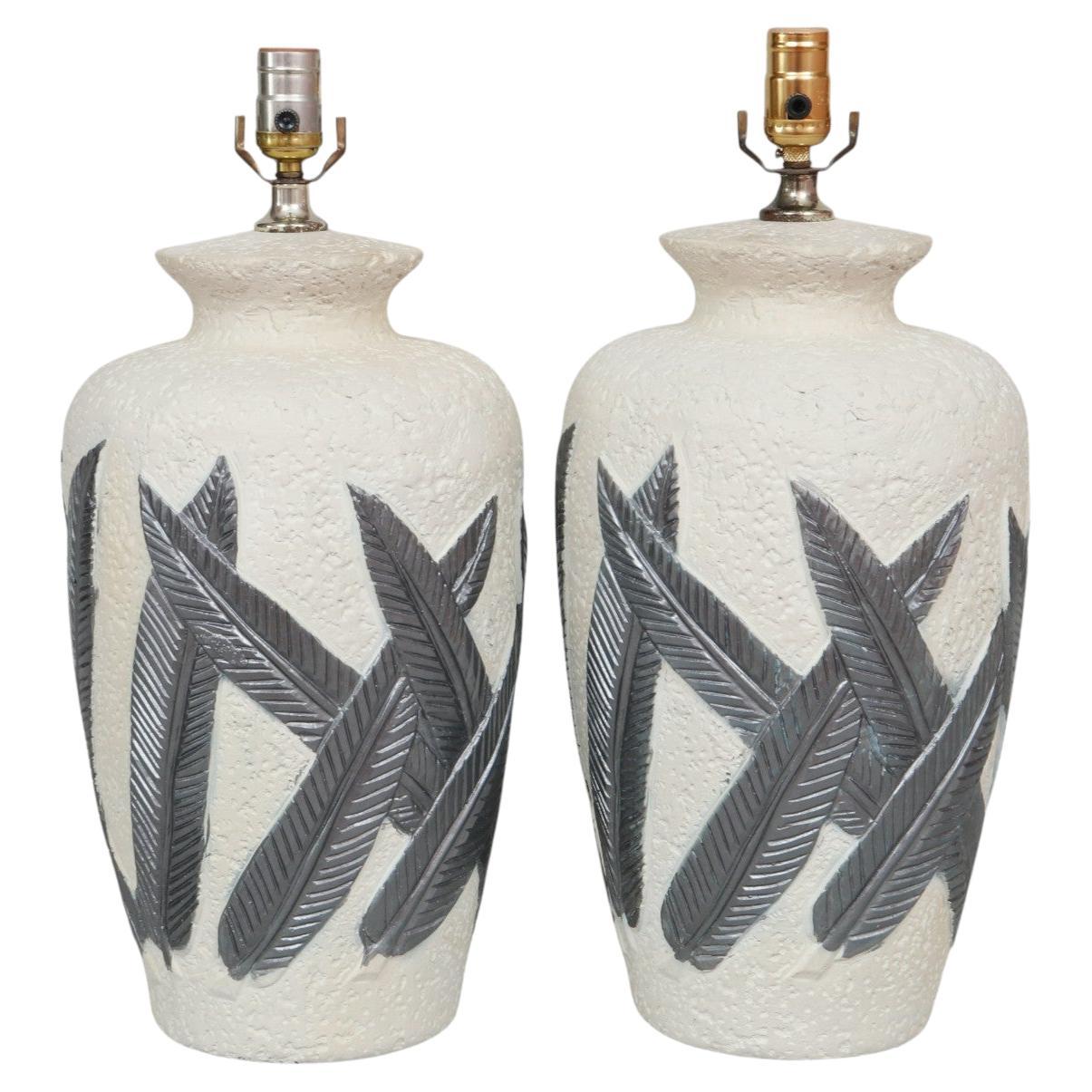 Serge Roche Attr. Banana Leaf Table Lamps, a Pair For Sale