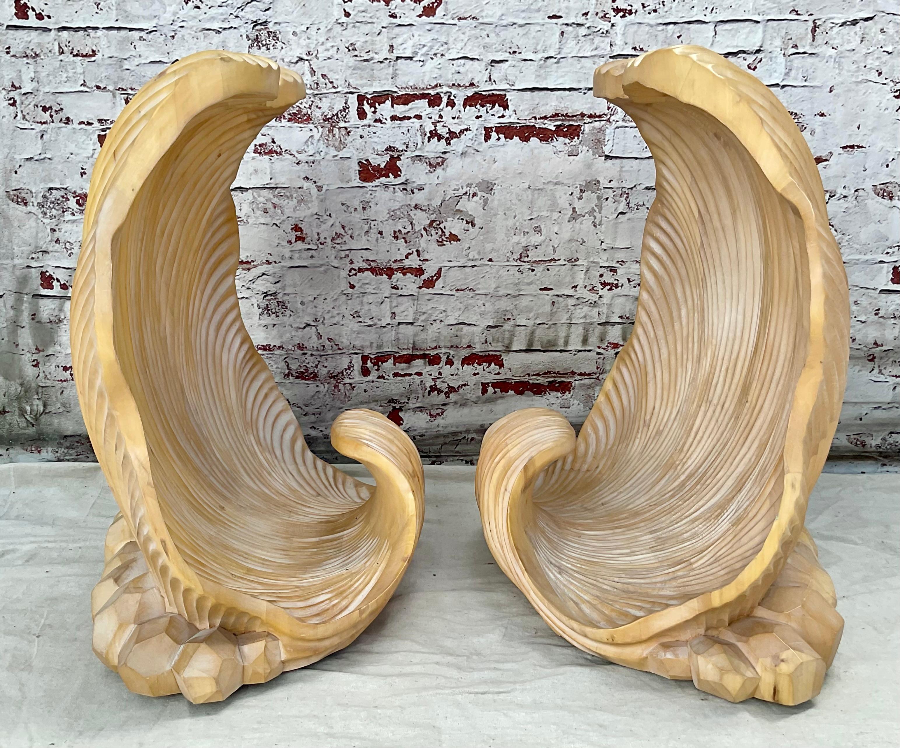 American Serge Roche Carved Sea Shell Double Base Dining Table Attributed