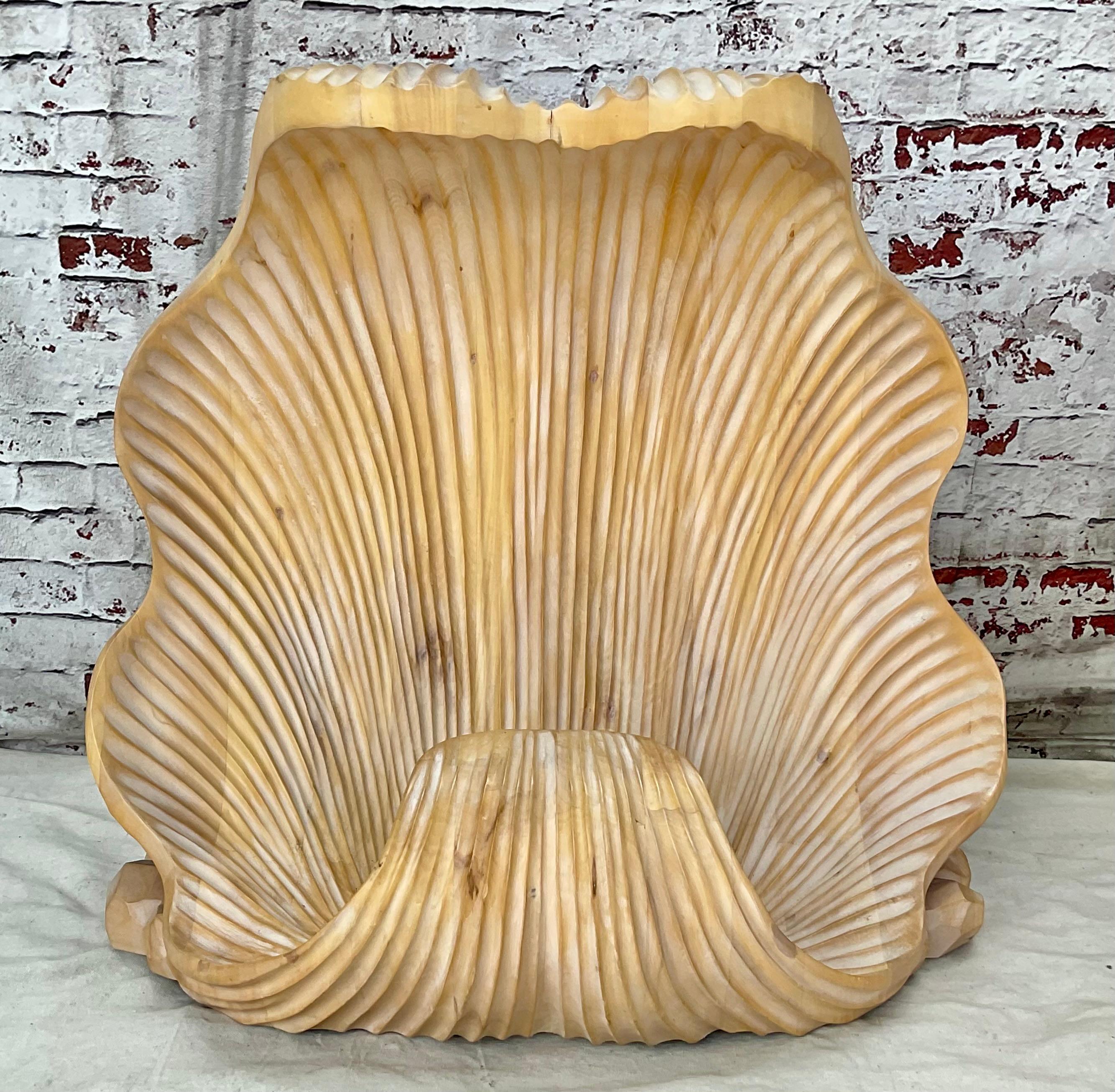 Wood Serge Roche Carved Sea Shell Double Base Dining Table Attributed