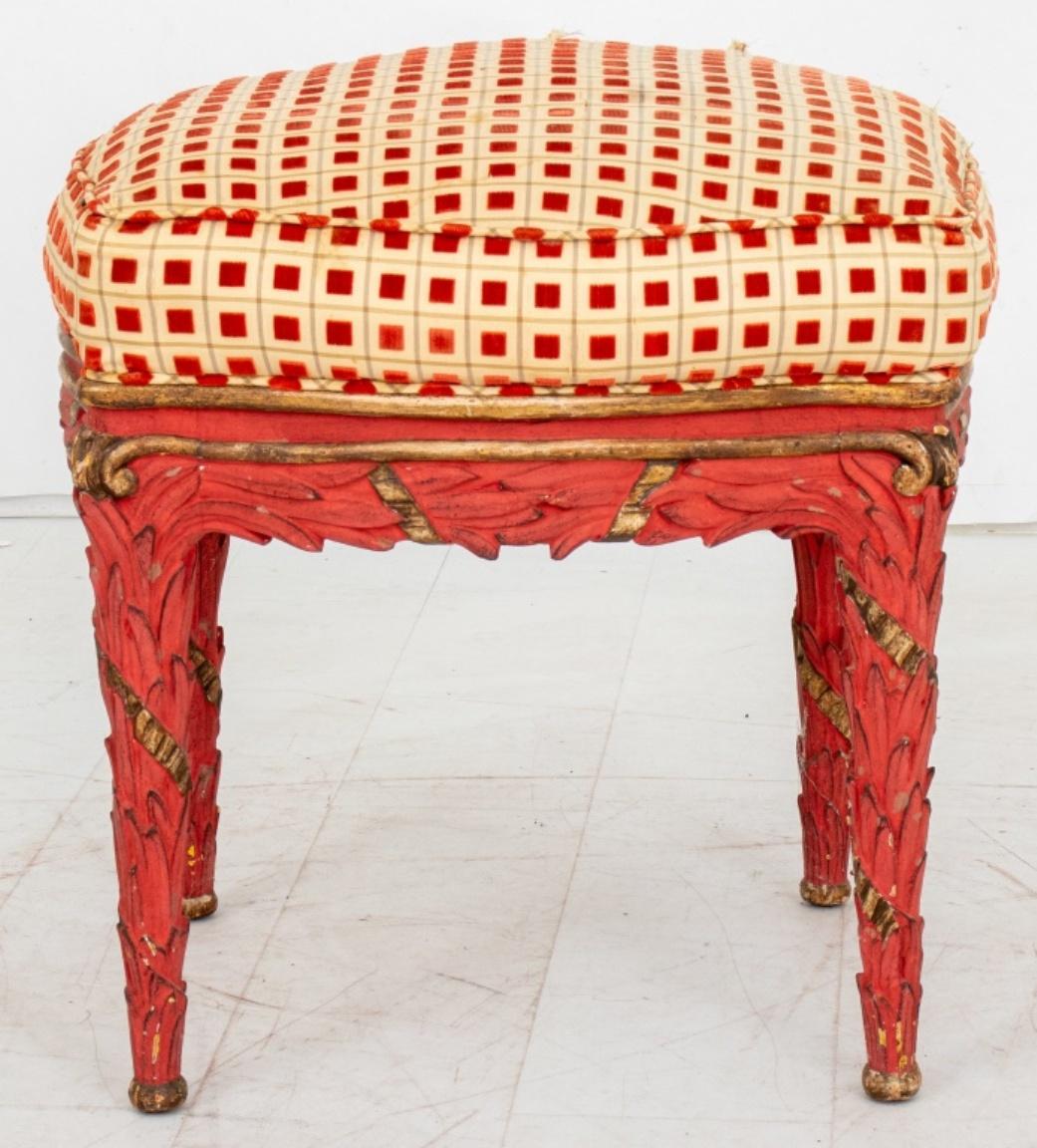 Mid-Century Modern Serge Roche Manner Coral Painted and Gilt Stool