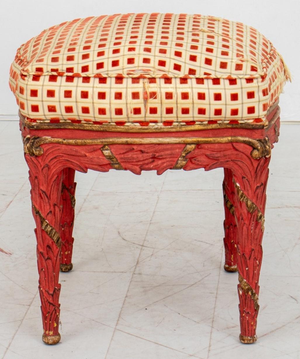 20th Century Serge Roche Manner Coral Painted and Gilt Stool