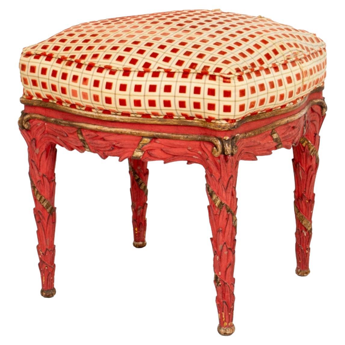 Serge Roche Manner Coral Painted and Gilt Stool