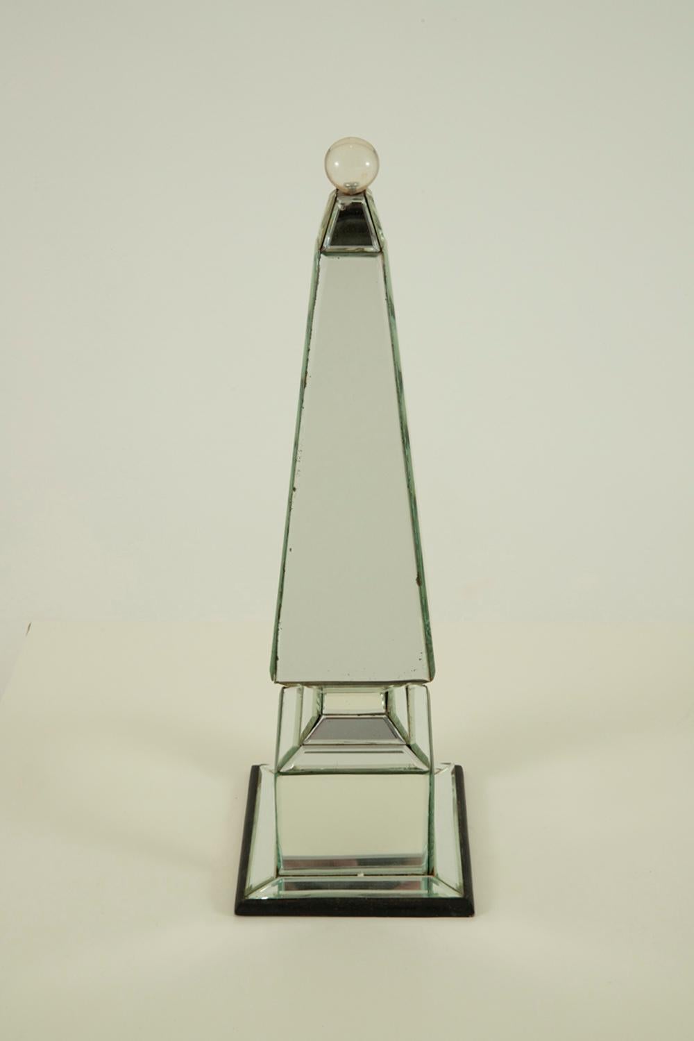 Serge Roche Mirrored Obelisk with Crystal Ball Finial In Good Condition For Sale In Los Angeles, CA