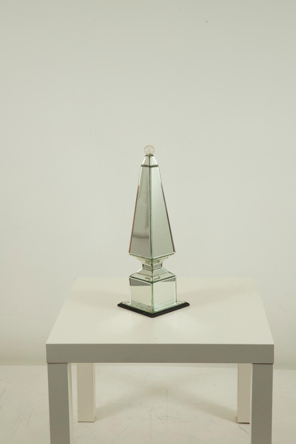 20th Century Serge Roche Mirrored Obelisk with Crystal Ball Finial For Sale