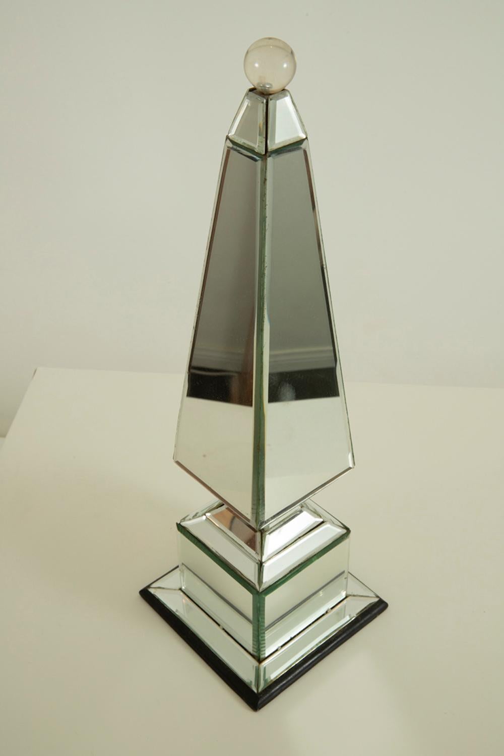 Serge Roche Mirrored Obelisk with Crystal Ball Finial For Sale 1