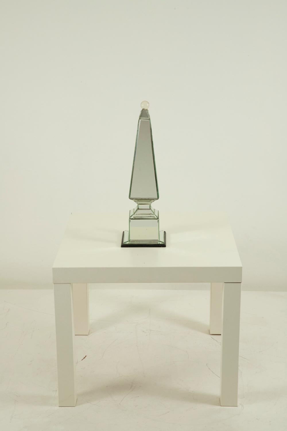 Serge Roche Mirrored Obelisk with Crystal Ball Finial For Sale 2