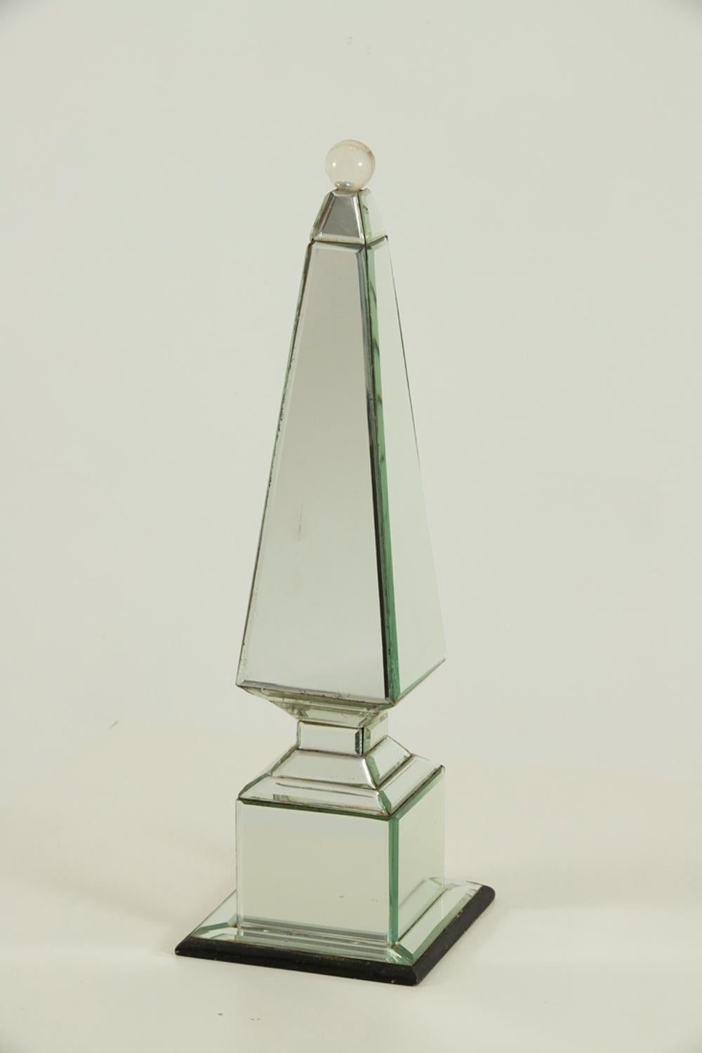 Serge Roche Mirrored Obelisk with Crystal Ball Finial For Sale 3
