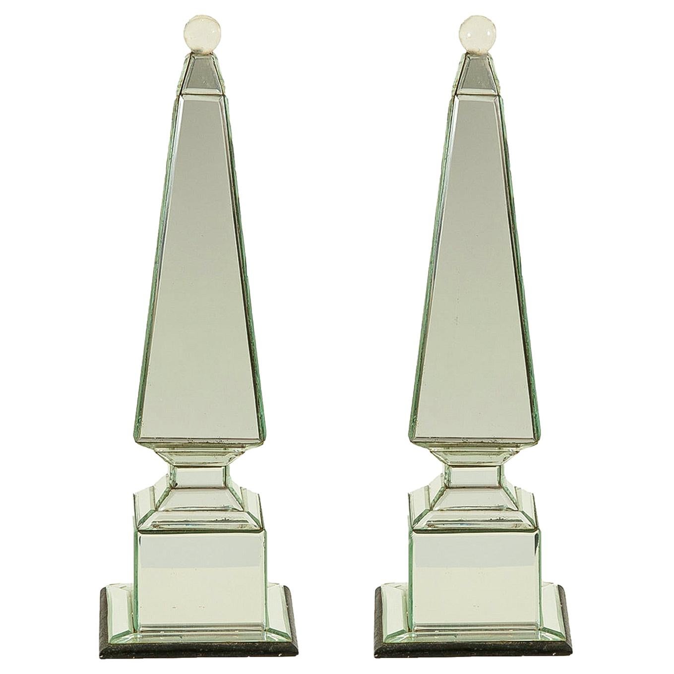 Serge Roche Mirrored Obelisk with Crystal Ball Finial For Sale