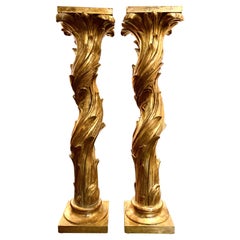 Serge Roche Pair of Gilt Plaster Columns, Mid-Century Modern