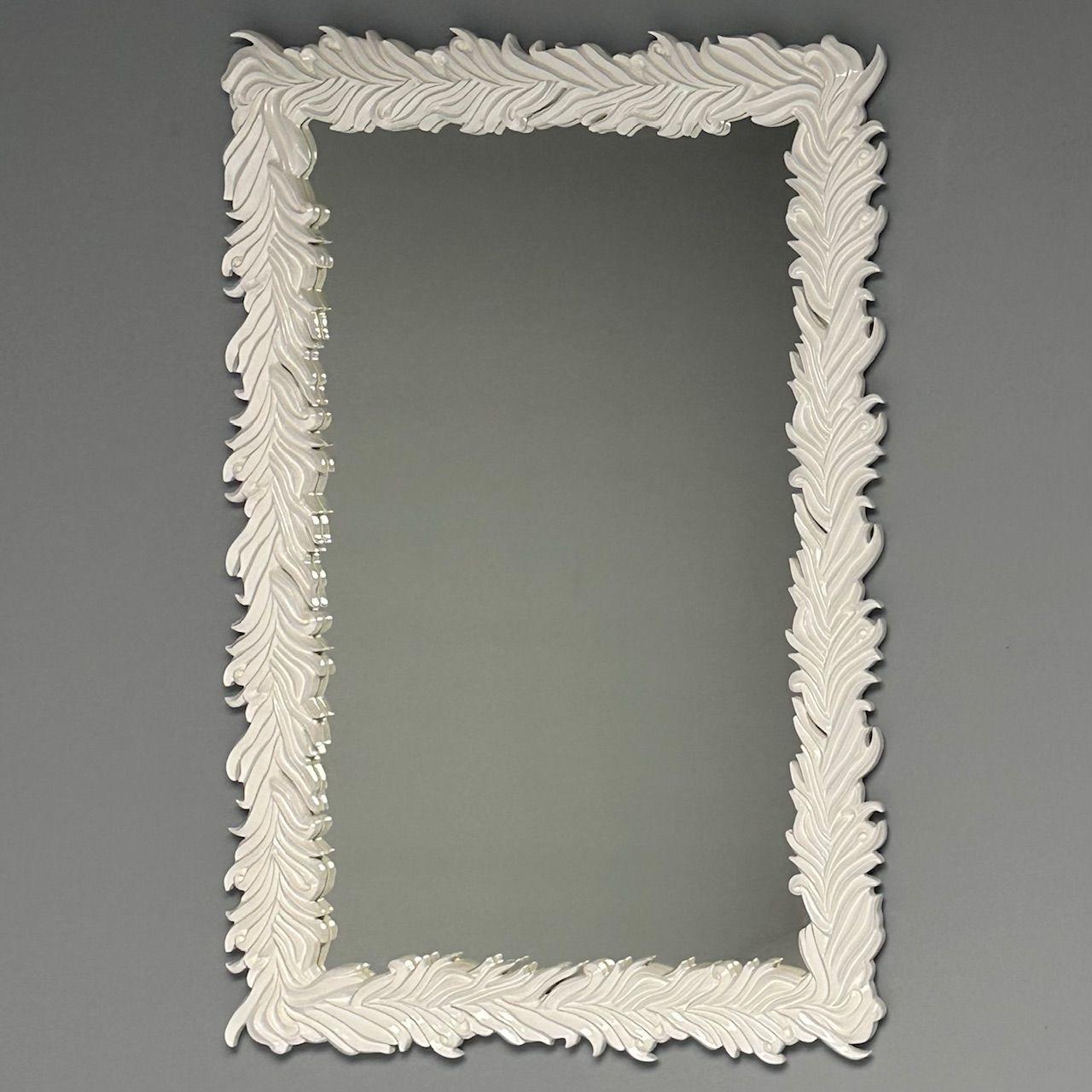 Serge Roche Style, Contemporary, Rectangular Leaf Wall Mirrors, White Lacquer For Sale 1