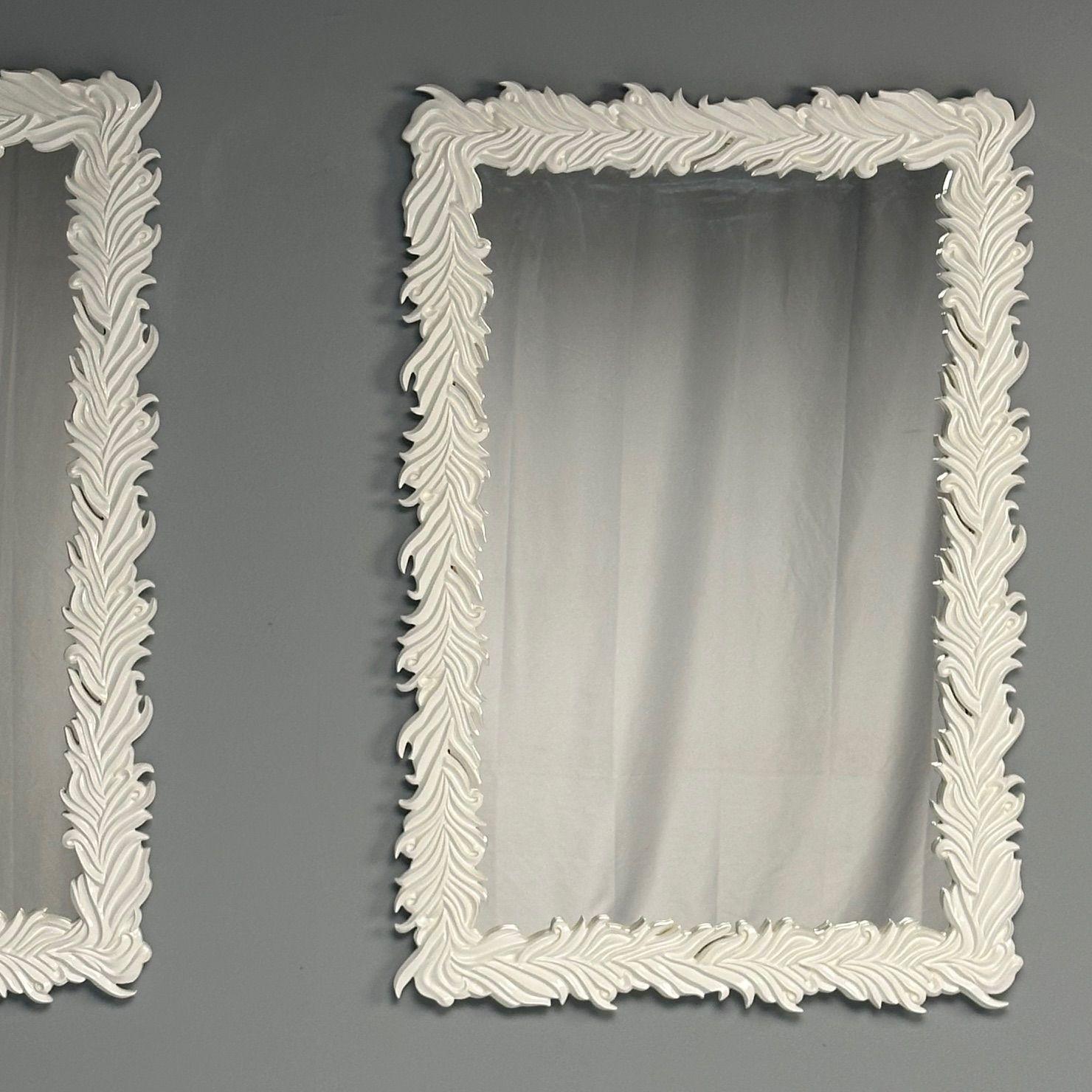 Serge Roche Style, Contemporary, Rectangular Leaf Wall Mirrors, White Lacquer For Sale 2