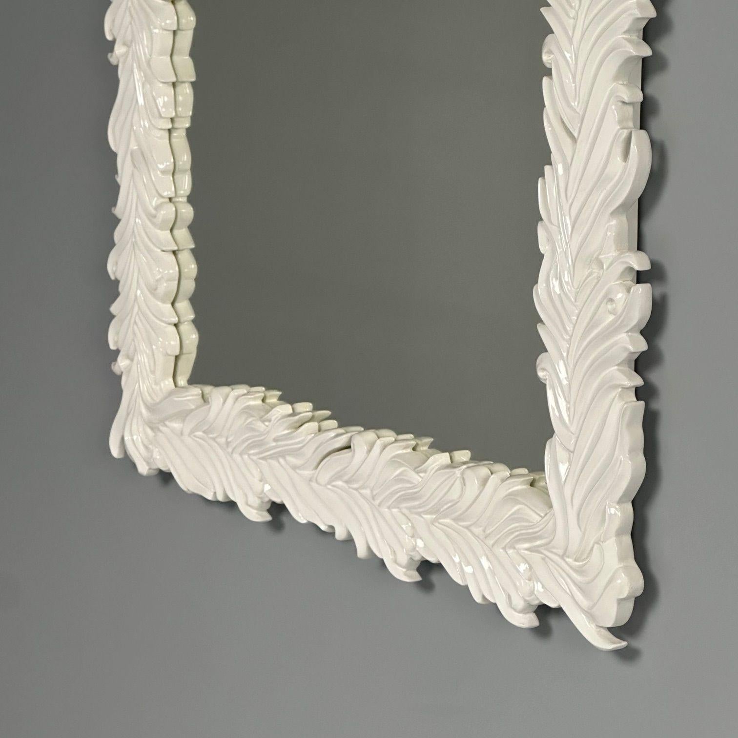 Serge Roche Style, Contemporary, Rectangular Leaf Wall Mirrors, White Lacquer For Sale 4
