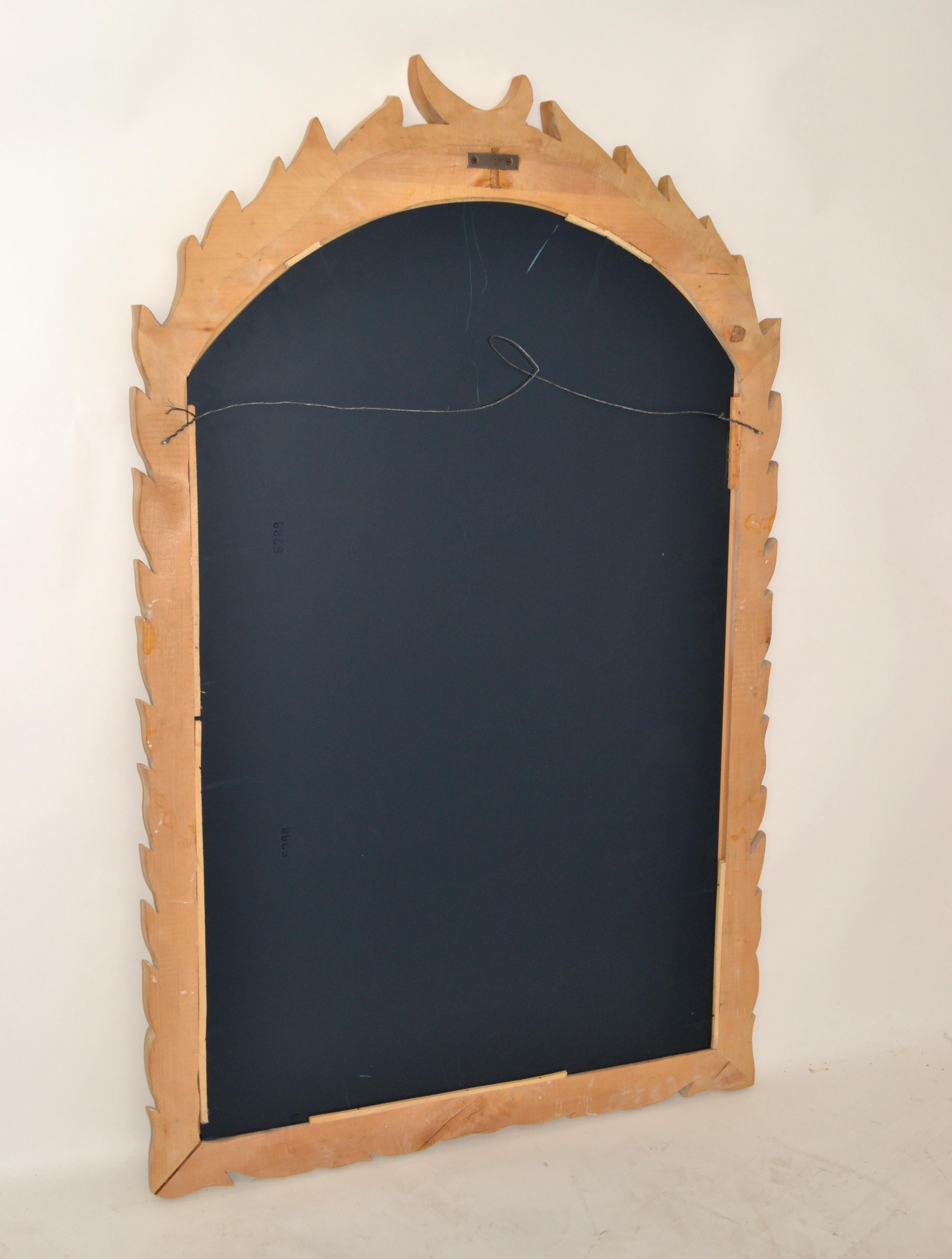 Serge Roche Style Hollywood Regency Hand Carved Wood Palm Leaf Console & Mirror For Sale 4