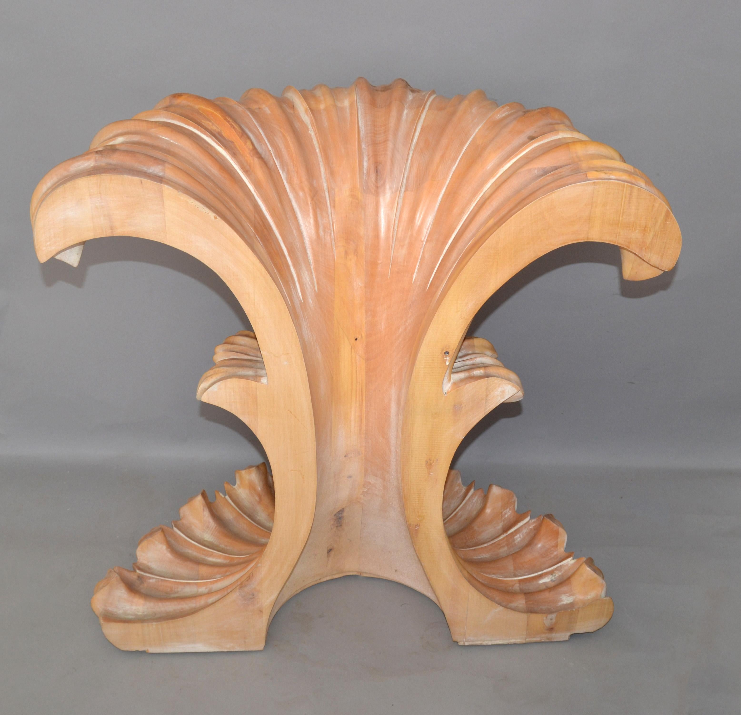 Console et miroir en bois sculpté à la main à motif de feuilles de palmier, style Hollywood Regency, Serge Roche en vente 1