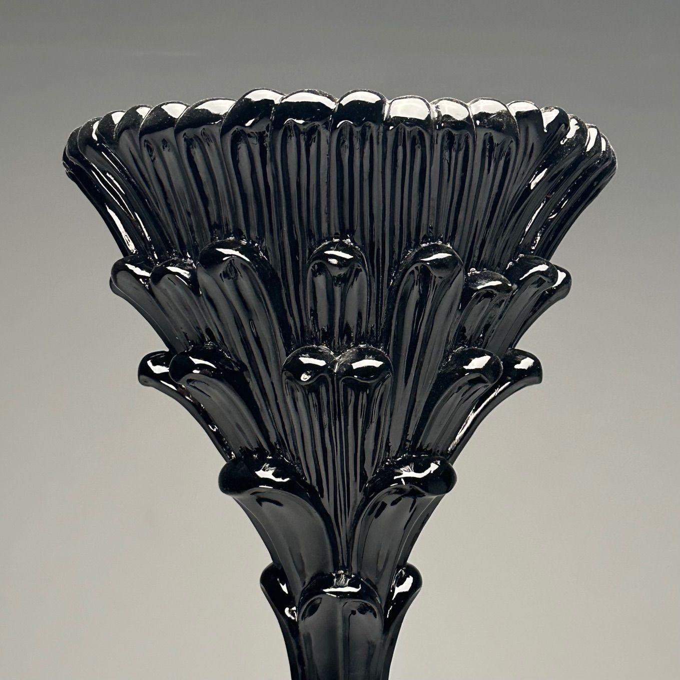 XXI secolo e contemporaneo Stile Serge Roche, Mid-Century Modern, Lampade da terra a foglia di palma, Lacca nera in vendita