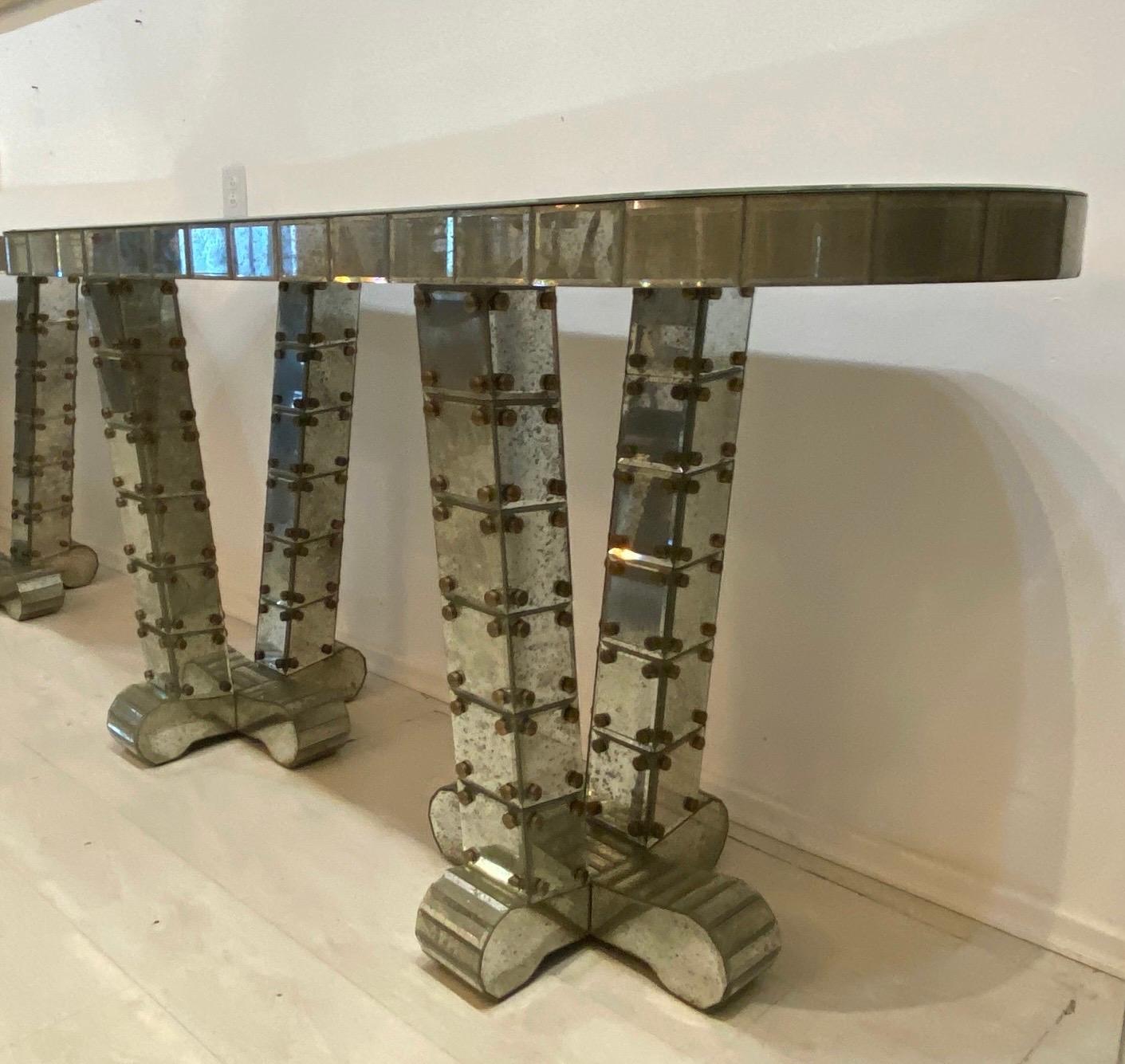 Serge Roche Style Mirrored Consoles In Good Condition In West Palm Beach, FL