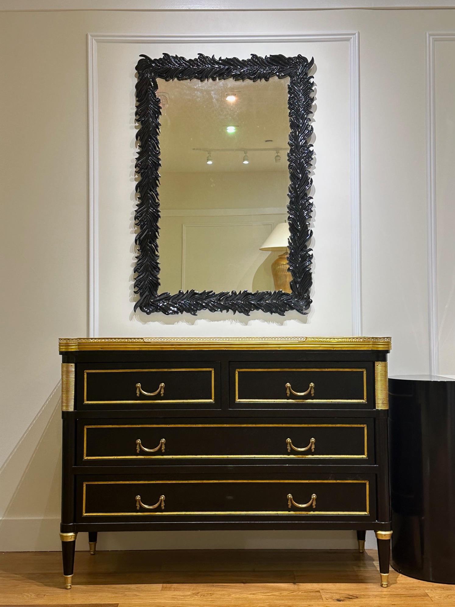 Serge Roche Style, Modern, Rectangular Leaf Wall Mirrors, Black Lacquer For Sale 5