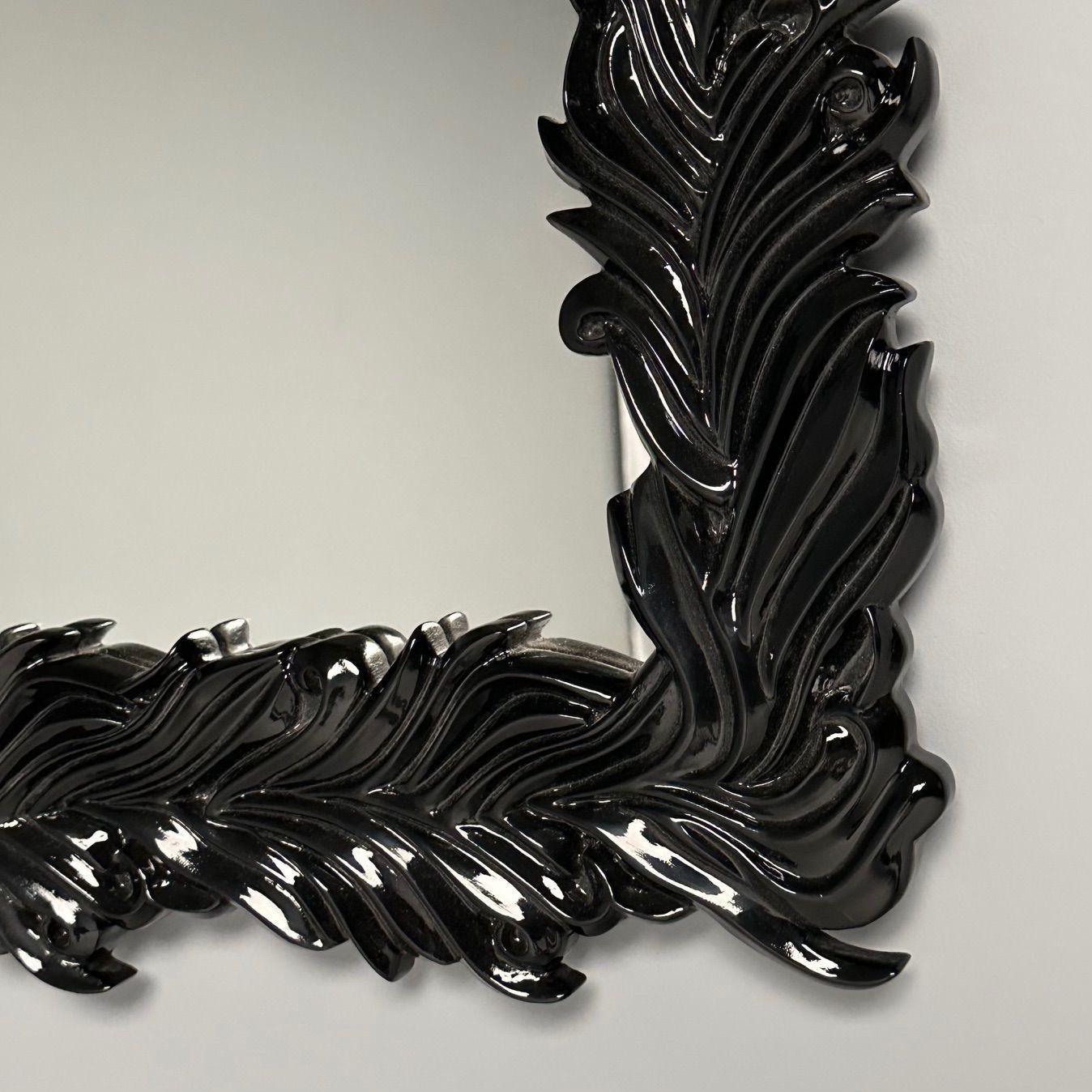 Serge Roche Style, Modern, Rectangular Leaf Wall Mirrors, Black Lacquer For Sale 1